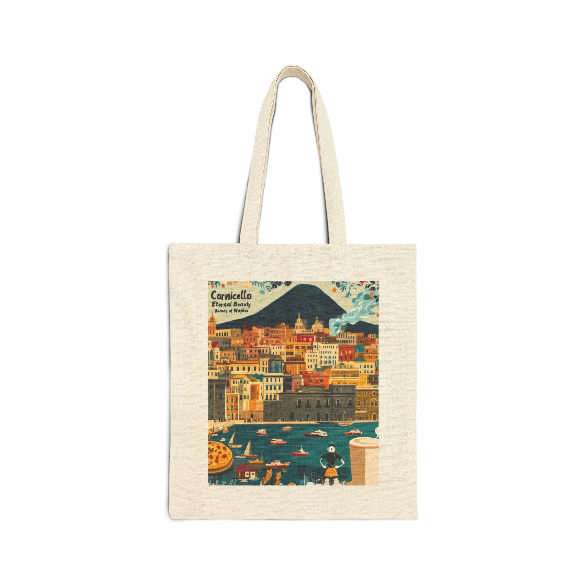 Vintage Italian Landscape Cotton Canvas Tote Bag, Eco-Friendly Bag, Beach Tote, Gift for Travelers, Summer Outing Bag, Shopping Bag