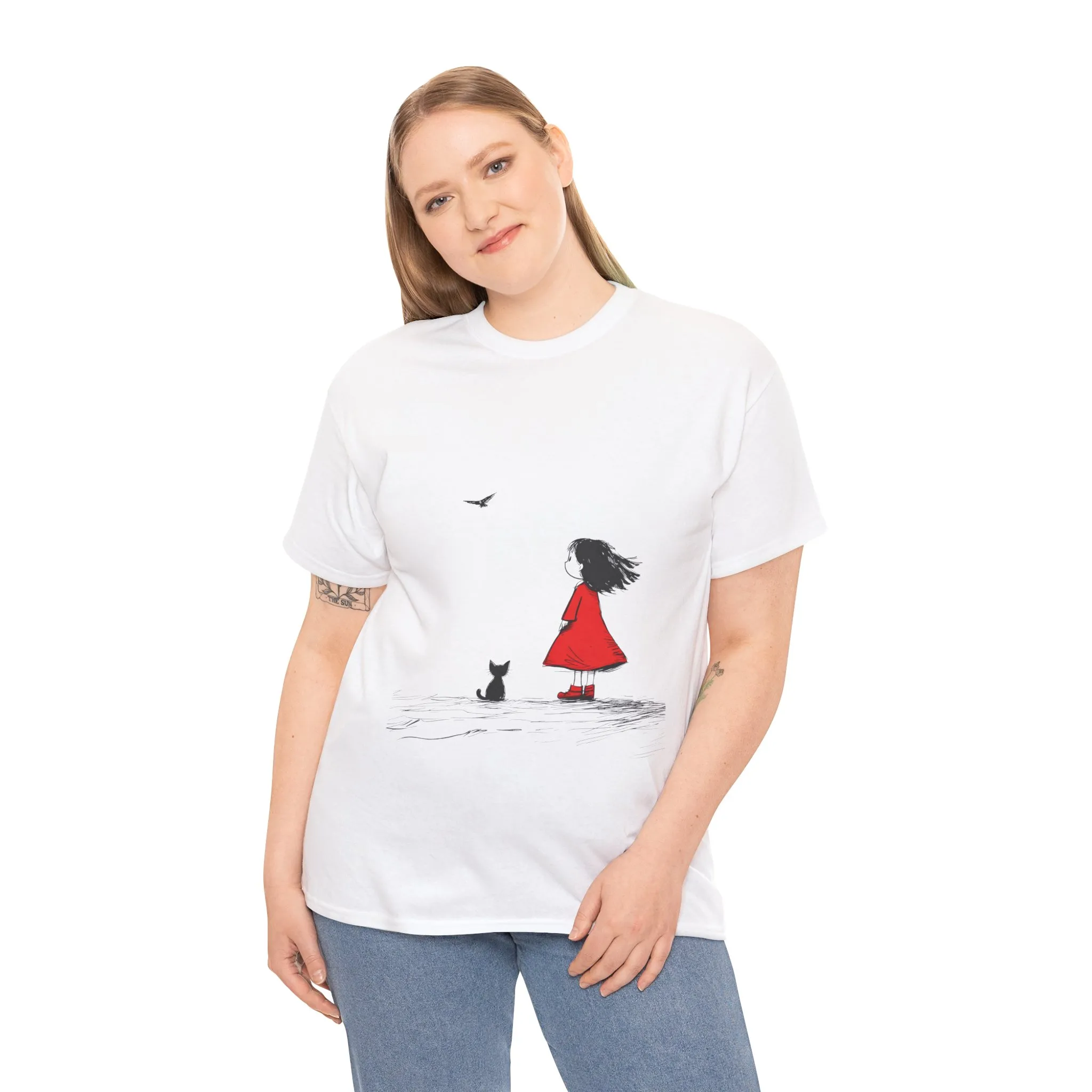 Cat Lover Tee, Cute Graphic T-Shirt, Cat & Girl Design, Gift for Cat Owners, Casual Stylish Unisex Cotton Shirt, Women's Cotton T-Shirt - Image 3