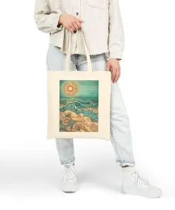 Beach Vibes Cotton Canvas Tote Bag - Sun & Ocean Design