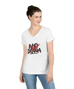 No Drama Ladies' V-Neck T-Shirt, Casual Graphic Tee, Perfect for Everyday Vibes, Gift Idea for Friends, Fun Statement Top, Mood Daily Modes