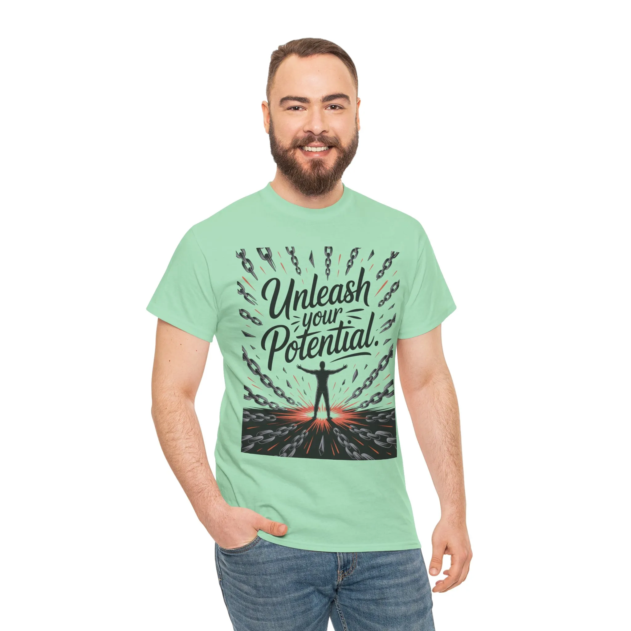 Inspiring Men s Heavy Cotton Tee, Unleash Your Potential Motivation Shirt, Gift for Graduates, Personal Growth Apparel, Casual Wear - Image 31