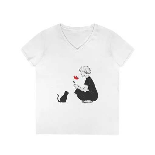 Cat Lover's V-Neck T-Shirt - Cute Graphic Tee for Pet Owners, Gifts for Cat Lovers, Animal Lover Apparel, Valentine's Day, Cat Love - Image 2