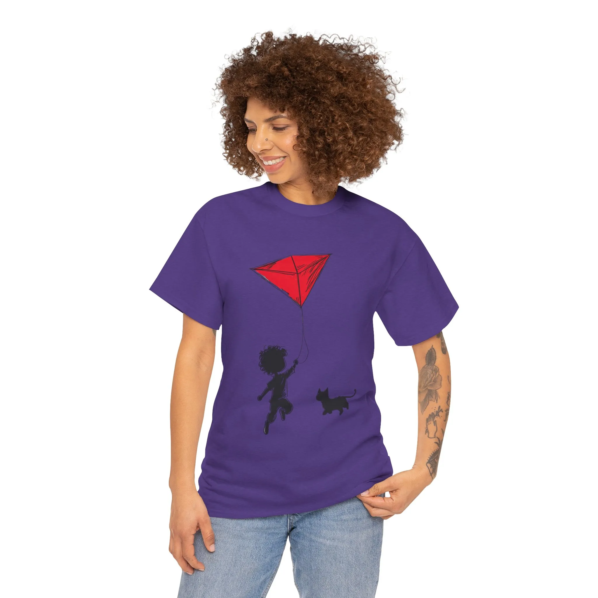 Cute Kid and Cat Design T-Shirt, Playful Gift for Cat Lovers, Summer Style, Cat Lover T-Shirt, Gift for Cat Owners, Women's Cotton T-Shirt - Image 27