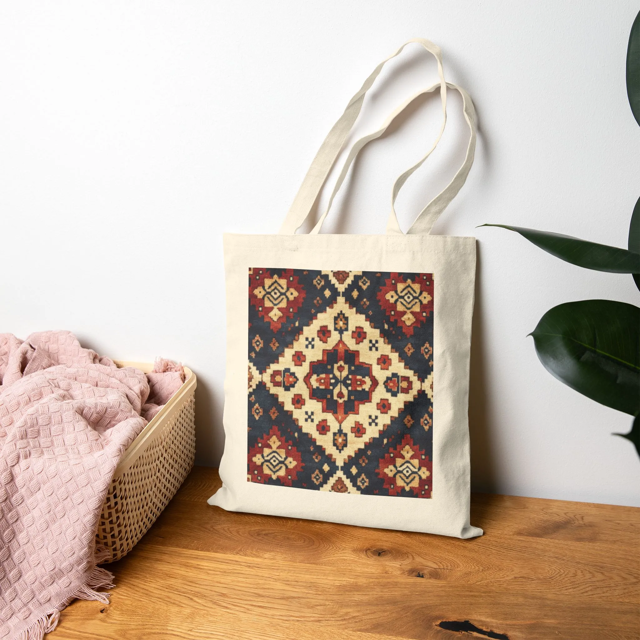 Boho Cotton Canvas Tote Bag, Shopping Bag for Everyday Use, Beach, Grocery, Gifts, Sustainable Style, Traditional Turkish Carpet Pattern - Image 10