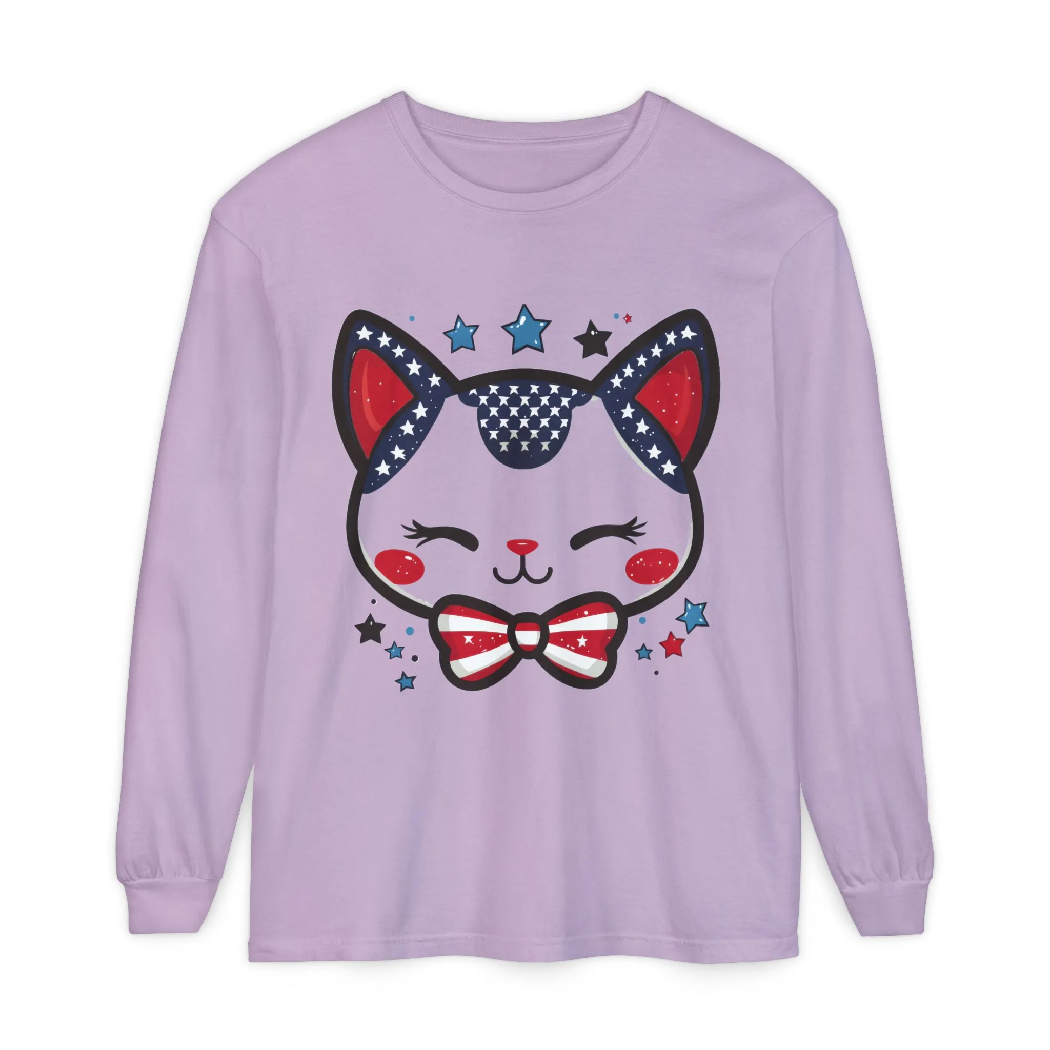 Cute Patriotic Cat Long Sleeve Women's T-Shirt, Fourth of July, Cat Lovers Gift, Casual Wear, Perfect for Holidays and Celebrations - Image 12