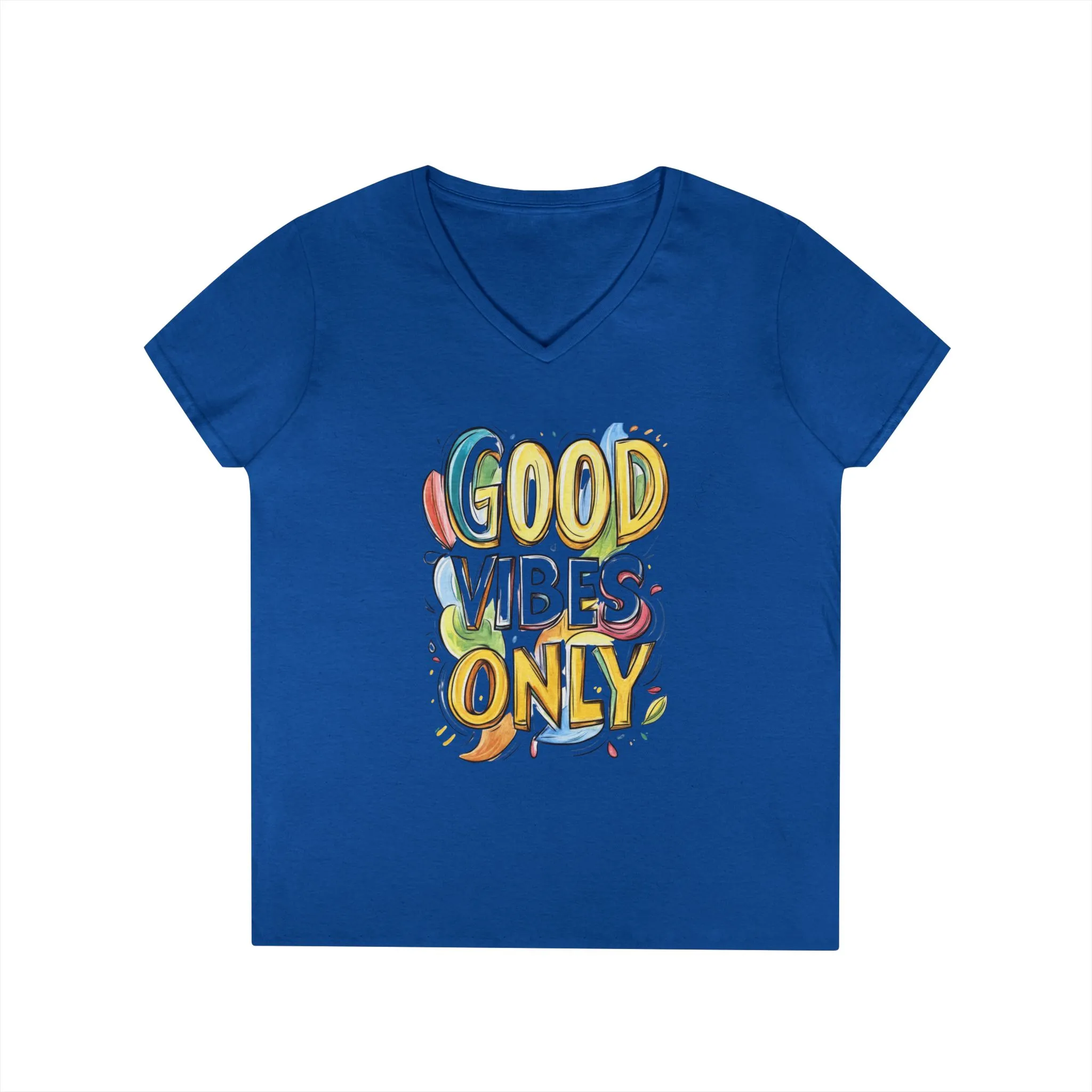 Good Vibes Only Ladies' V-Neck T-Shirt | Positive Message Tee, Casual Wear, Gift for Her, Summer Style, Feel Good Fashion, Positive Energy - Image 20