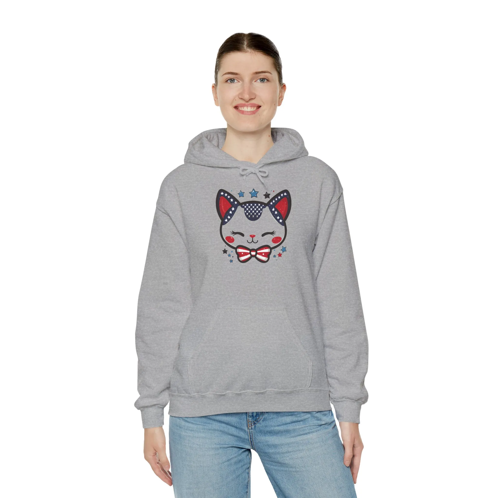 Cute Patriotic Cat -Themed Women's Hoodie, for Cat Lovers, Cute Gift for Pet Owners, Cozy Sweatshirt for All Seasons, Fourth of July Hoodie - Image 16