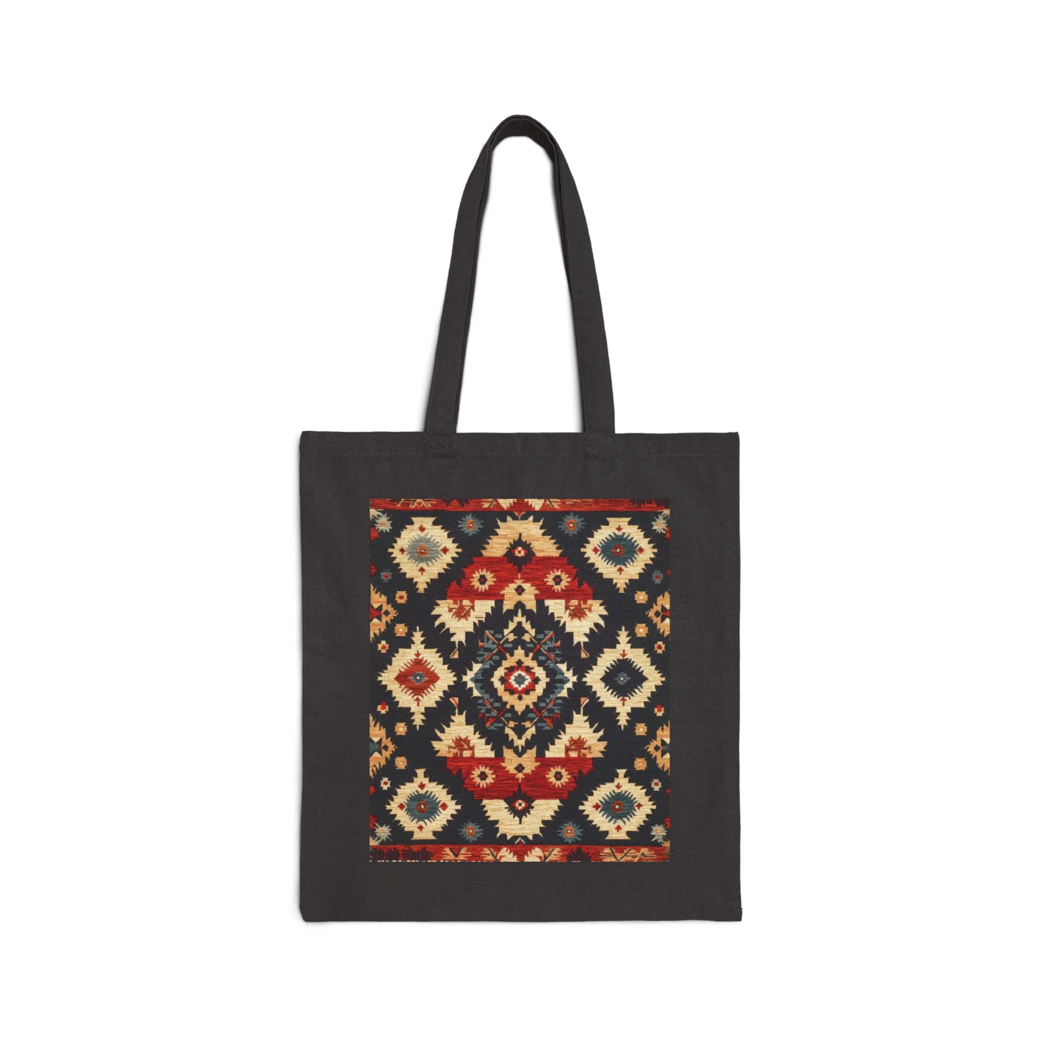 Bohemian Cotton Canvas Tote Bag, Reusable Shopping Bag, Gift for Her, Beach Bag, Travel Companion, Traditional Turkish Carpet Pattern - Image 2