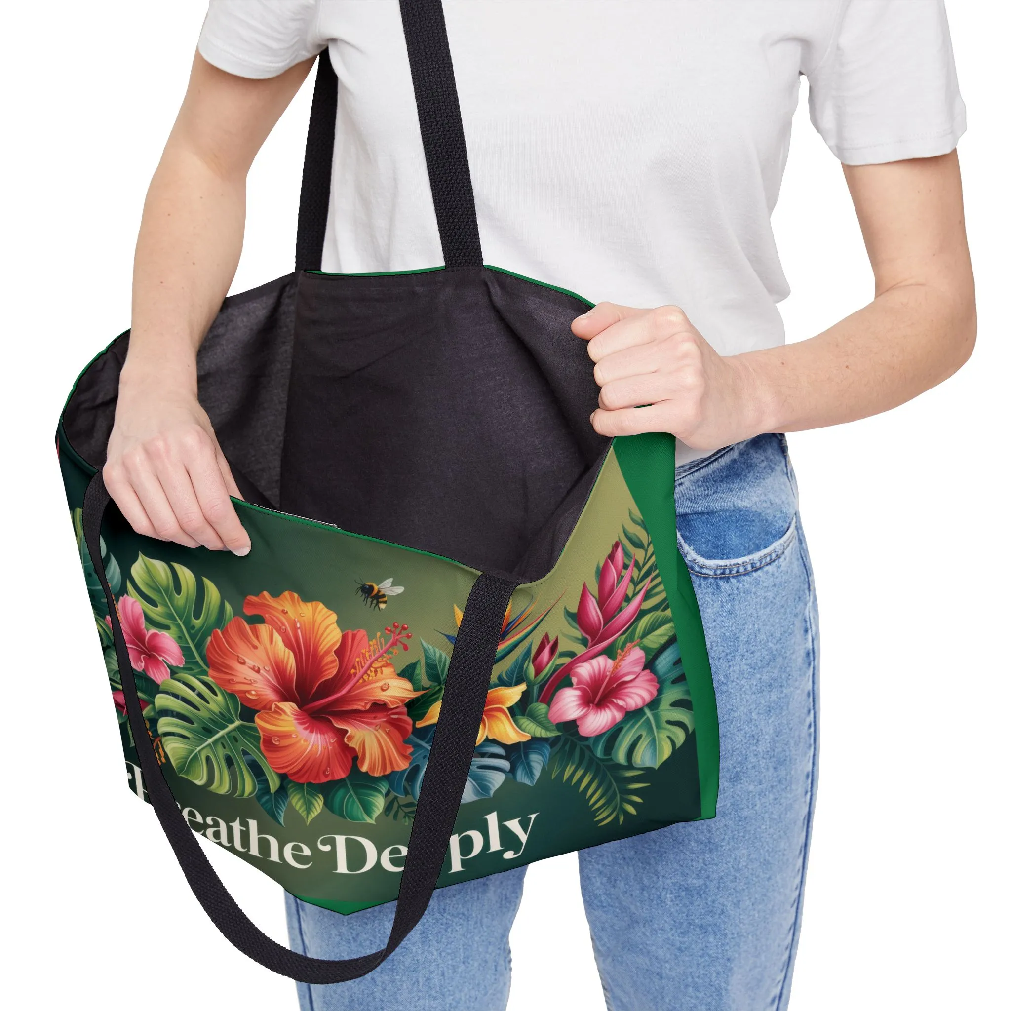 Tropical Floral Weekender Tote Bag - Breathe Deeply, Beach Bag, Travel Tote, Summer Accessory, Weekend Getaway, Gift for Travelers - Image 2