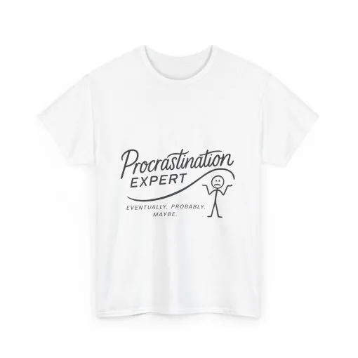 Procrastination Expert Women's Heavy Cotton Tee, Funny T-Shirt, Gift for Students, Casual Wear, Comfy Everyday Tee, Humor Shirt - Image 3