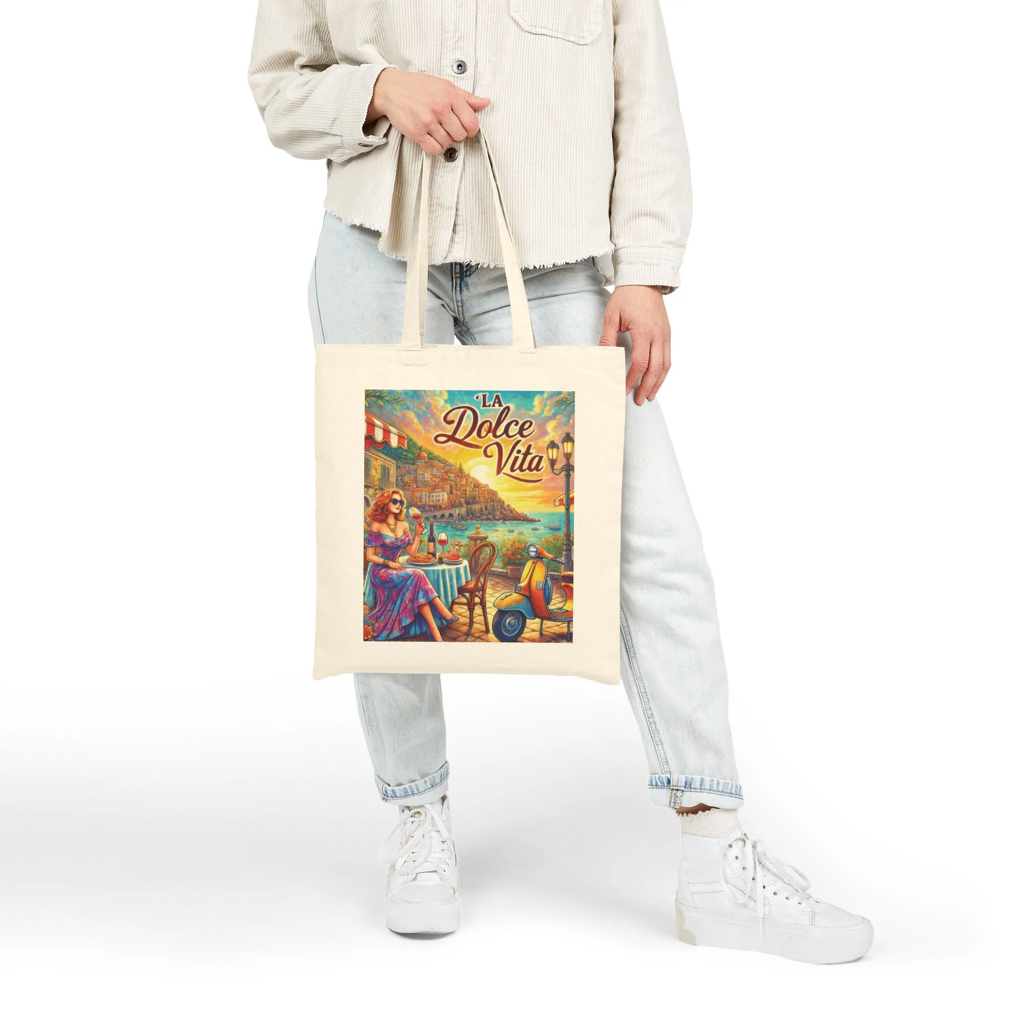 La Dolce Vita Canvas Tote Bag, Summer Beach Bag, Eco-Friendly Shopper, Gift for Her, Vintage Art Tote - Image 3