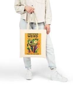 Certified Weird Cotton Canvas Tote Bag, Funny Tote for Shopping, Eco-Friendly Gift, Quirky Bag for Art Lovers, Unique Tote for Everyday Use