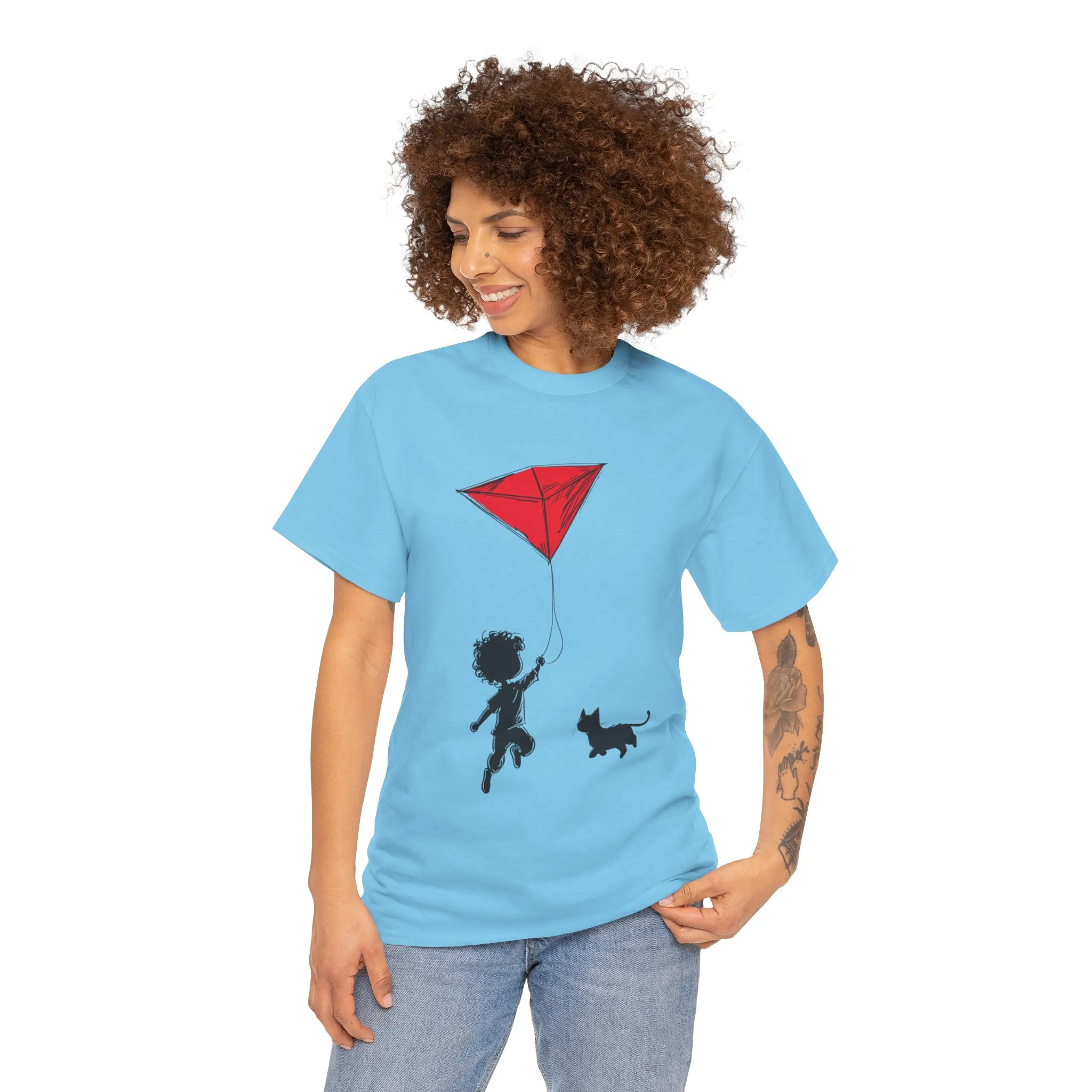 Cute Kid and Cat Design T-Shirt, Playful Gift for Cat Lovers, Summer Style, Cat Lover T-Shirt, Gift for Cat Owners, Women's Cotton T-Shirt - Image 33