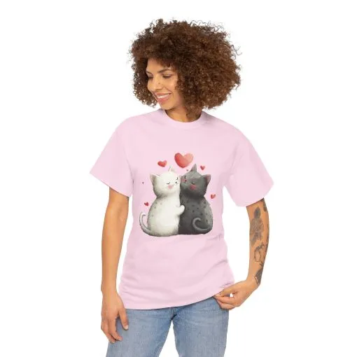 Cute Cat Love T-Shirt, Adorable Feline Couple Tee, Gift for Cat Lovers, Valentine's Day Shirt, Cozy Everyday Wear, Cat Mom T-Shirt