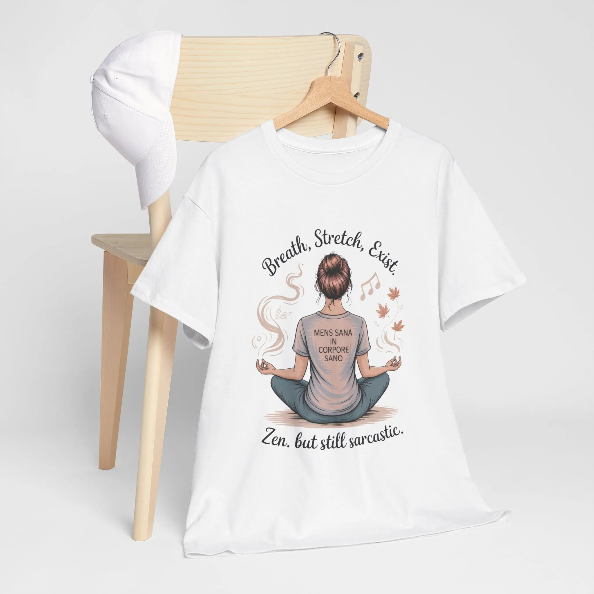 Zen Sarcasm Women s Heavy Cotton Tee, Breath Stretch Exist Shirt, Gift for Yoga Lovers, Relaxation Tee, Funny Meditation Top, Relaxation Tee - Image 6