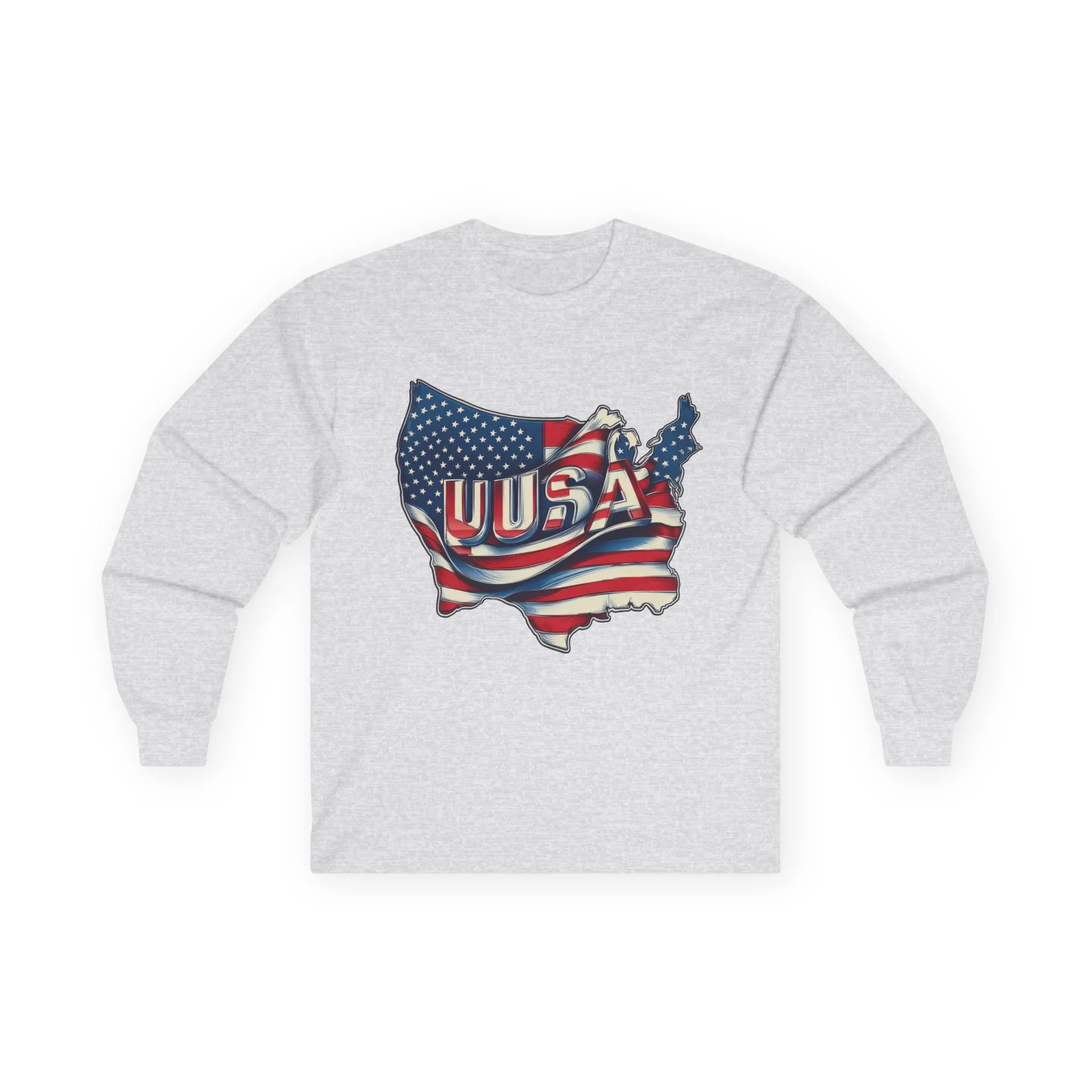 Patriotic Long Sleeve Tee, USA Flag Design, Unisex Cotton Shirt, Perfect for Independence Day, Gifts for Americans, Casual Wear - Image 4