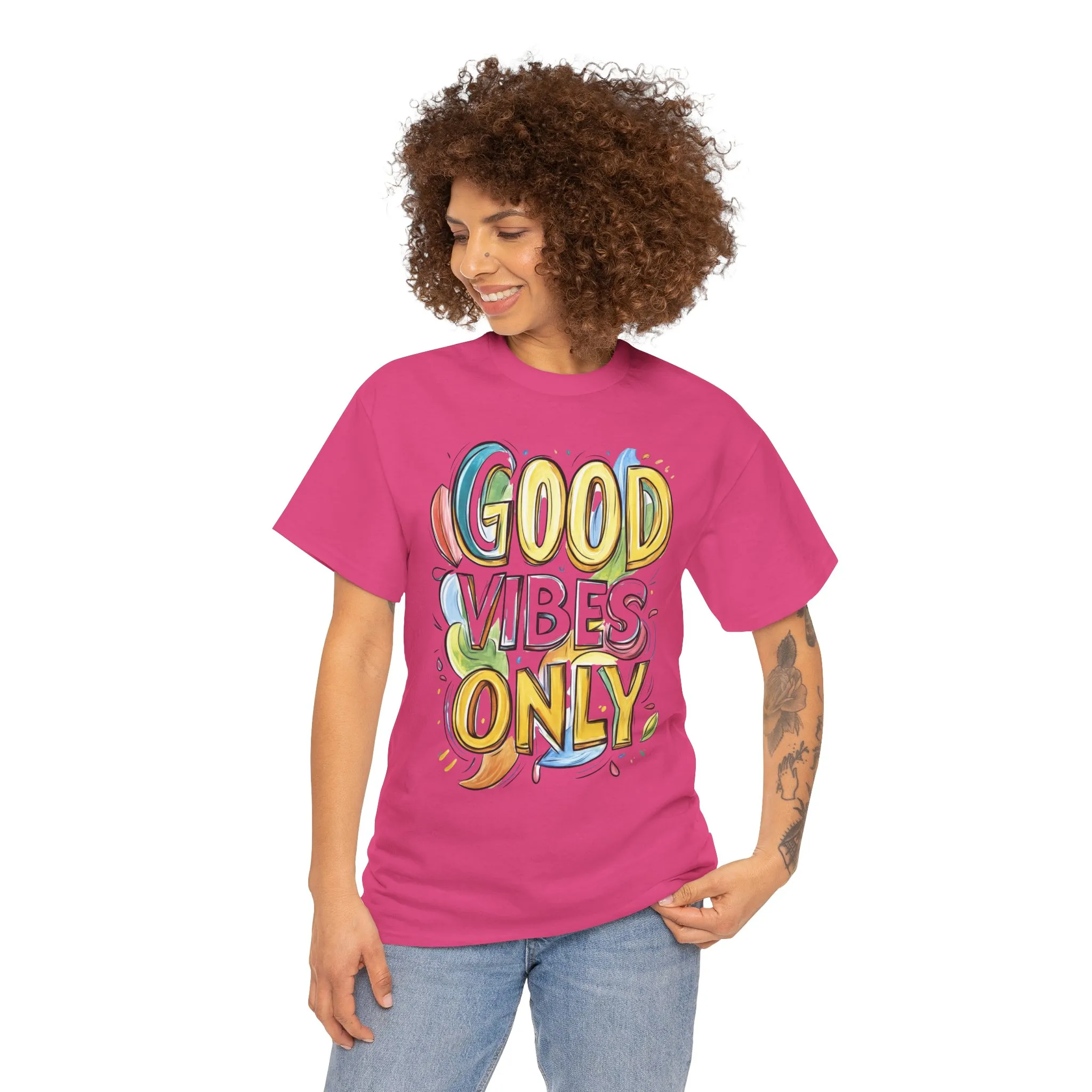 Good Vibes Only Women's Heavy Cotton Tee, Positive Energy Shirt, Graphic T-Shirt, Women's Casual Wear, Gift for Friends, Summer Outfit - Image 26