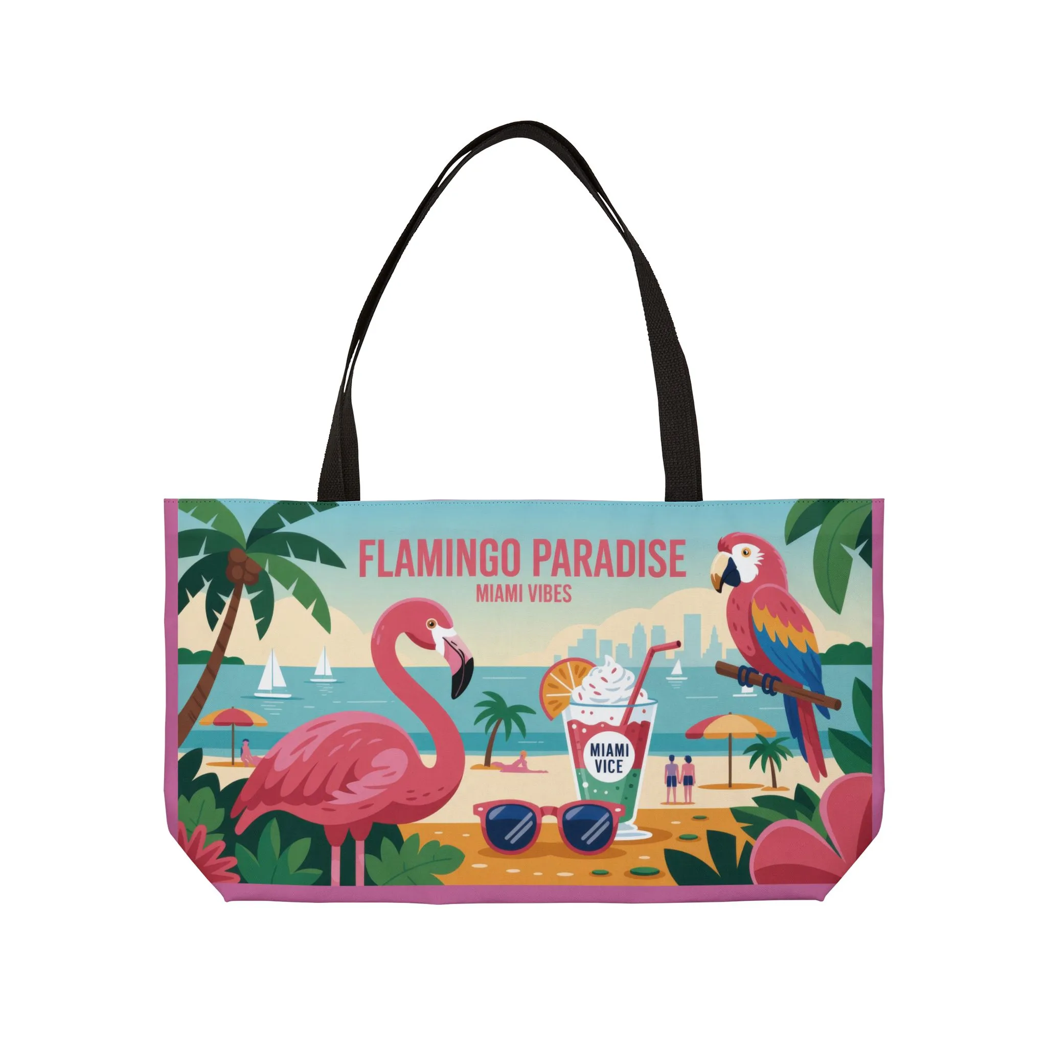 Vibrant Flamingo Paradise Weekender Tote Bag, Beach Bag, Travel Tote, Vacation Accessories, Summer Gift, Tropical Bag - Image 2