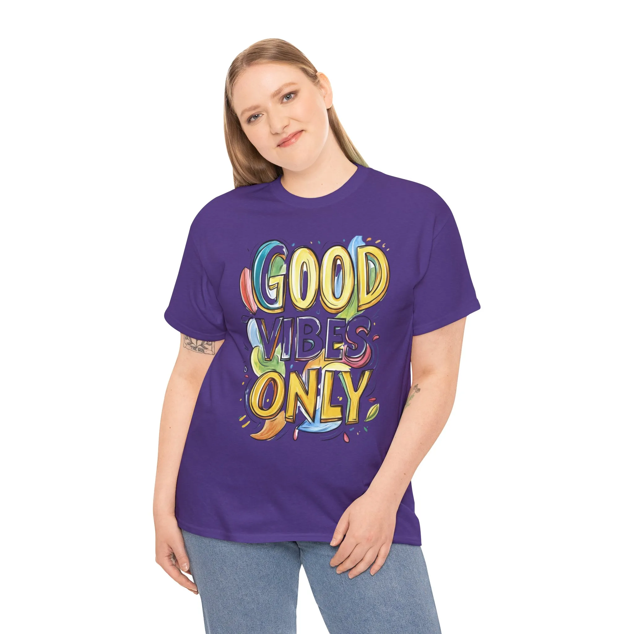 Good Vibes Only Women's Heavy Cotton Tee, Positive Energy Shirt, Graphic T-Shirt, Women's Casual Wear, Gift for Friends, Summer Outfit - Image 19