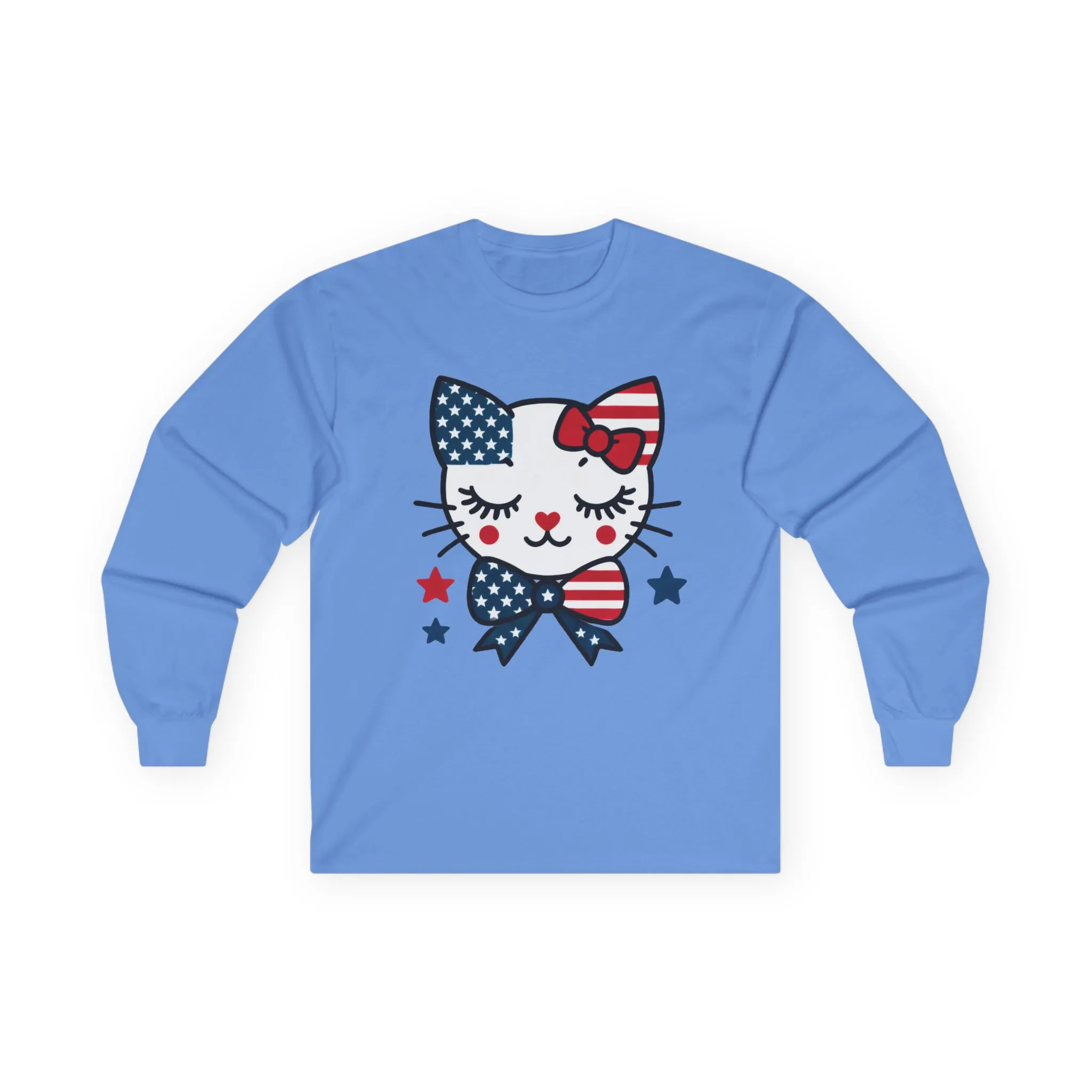 Cute Patriotic Cat Long Sleeve Tee, Women's T-Shirt for Independence Day, 4th of July Celebration, Animal Lover Gift, USA Flag Design - Image 16