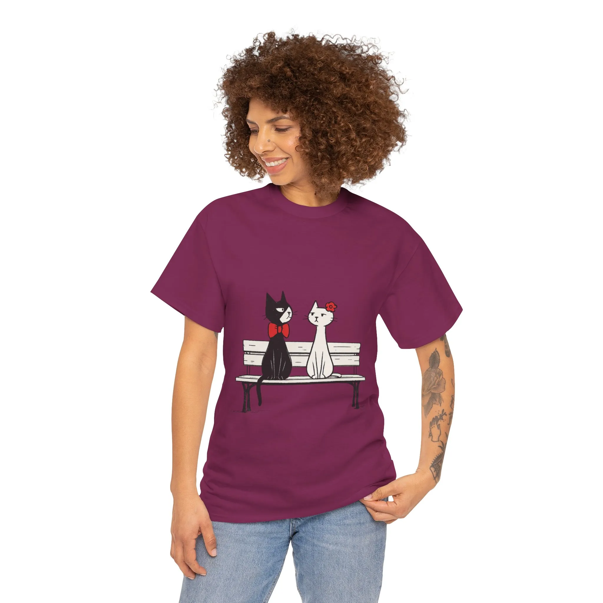 Cute Cat Lovers Tee, Unisex Heavy Cotton Tee for Pet Owners, Funny Cat Shirt, Gift for Cat Lovers, Casual T-Shirt, Animal Art Tee - Image 27