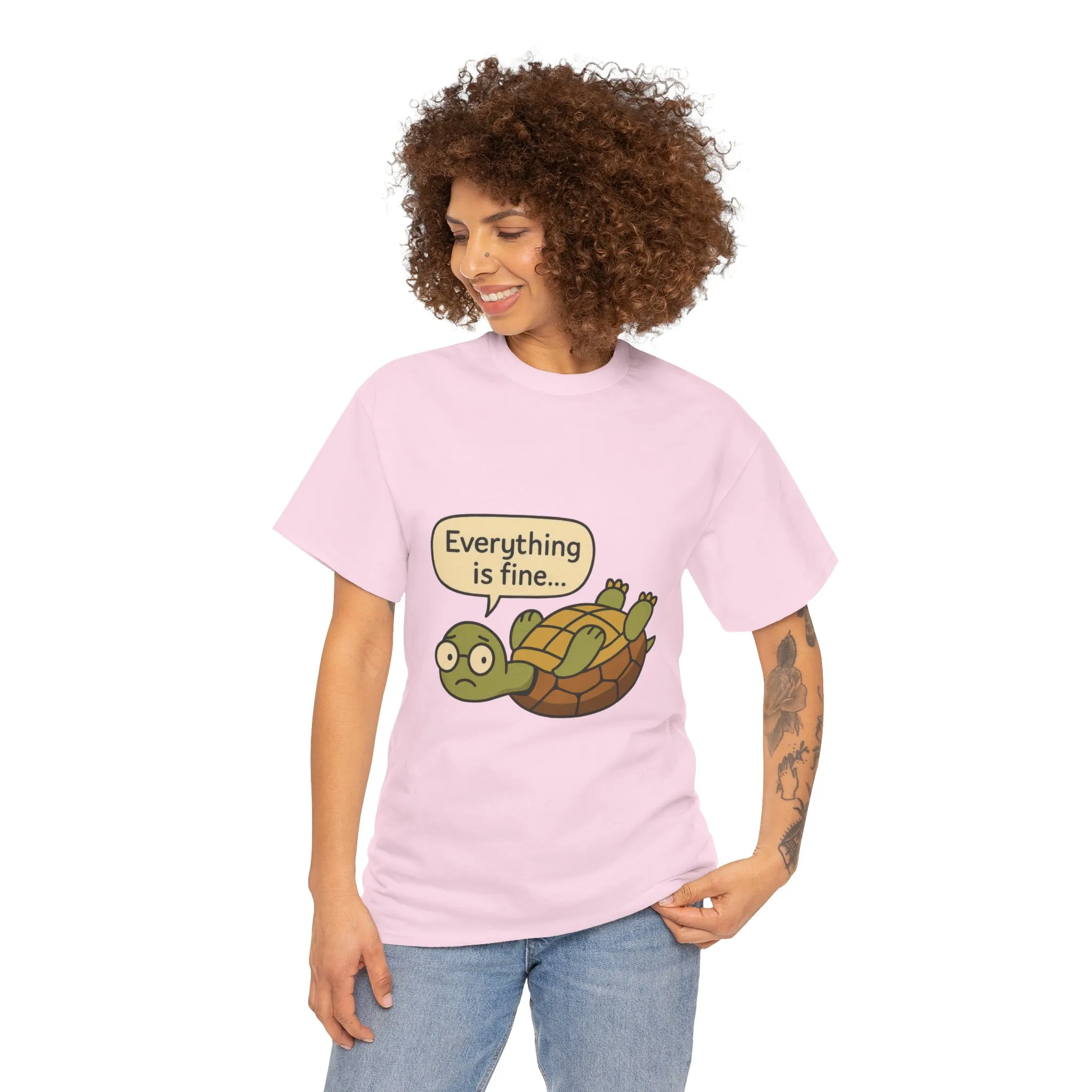 Everything is Fine Turtle Tee, Funny Unisex Cotton Tee, Cute Animal Shirt, Gift for Nature Lovers, Great for Humor, Positive message t-shirt - Image 38