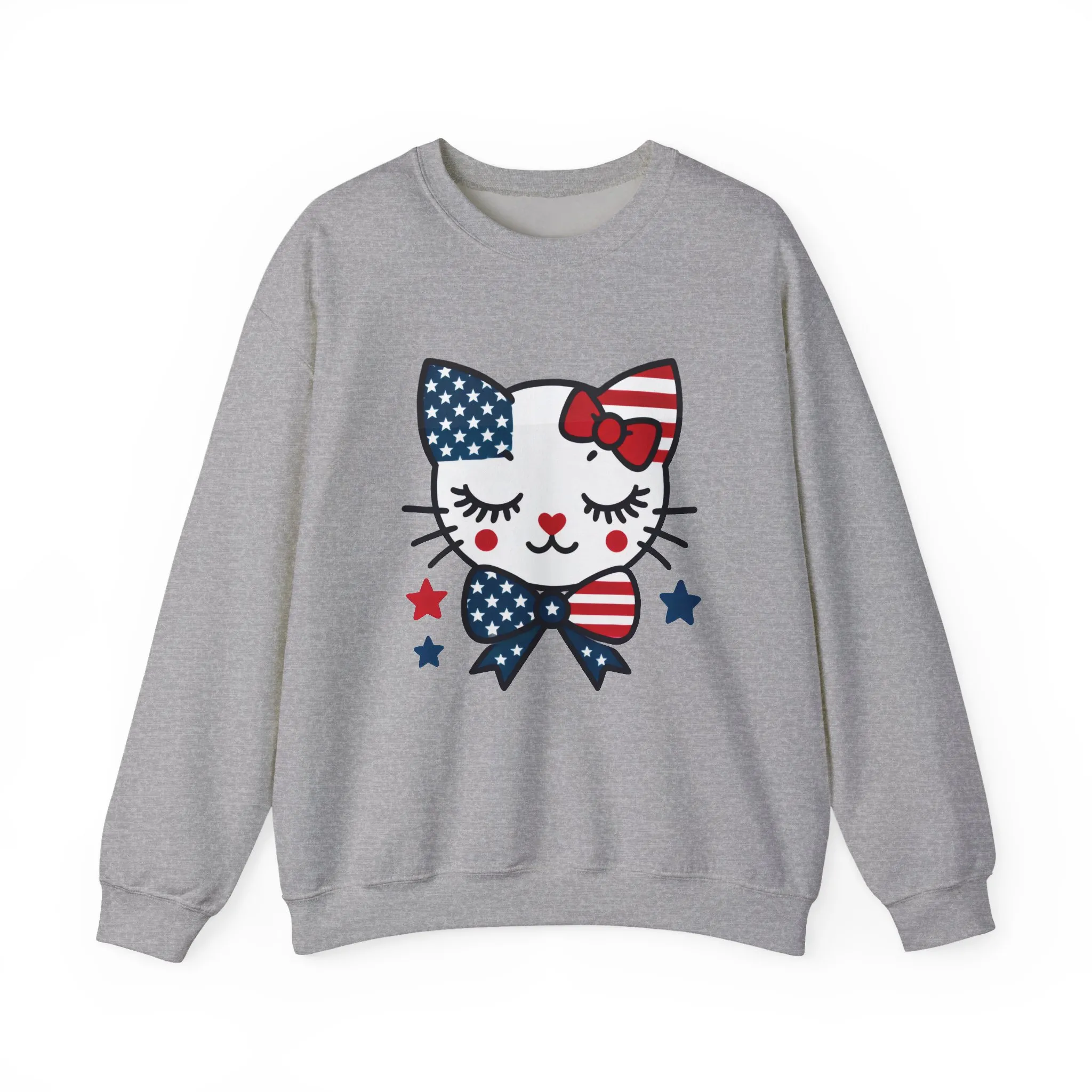 Cute Cat American Flag Sweatshirt, Women's Crewneck, Perfect for 4th of July, Women's Casual Wear, Cat Lovers Gifts - Image 9