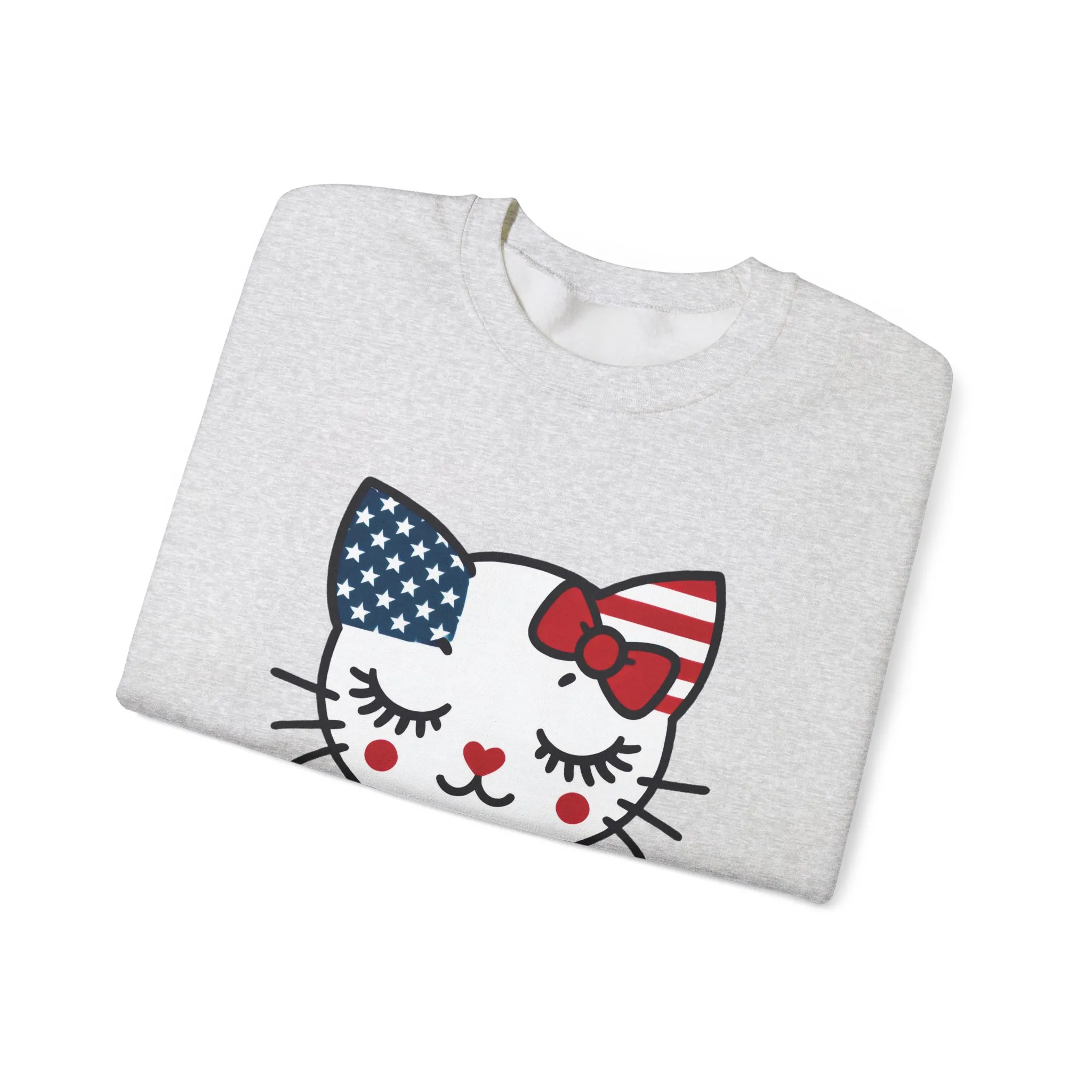 Cute Cat American Flag Sweatshirt, Women's Crewneck, Perfect for 4th of July, Women's Casual Wear, Cat Lovers Gifts - Image 6