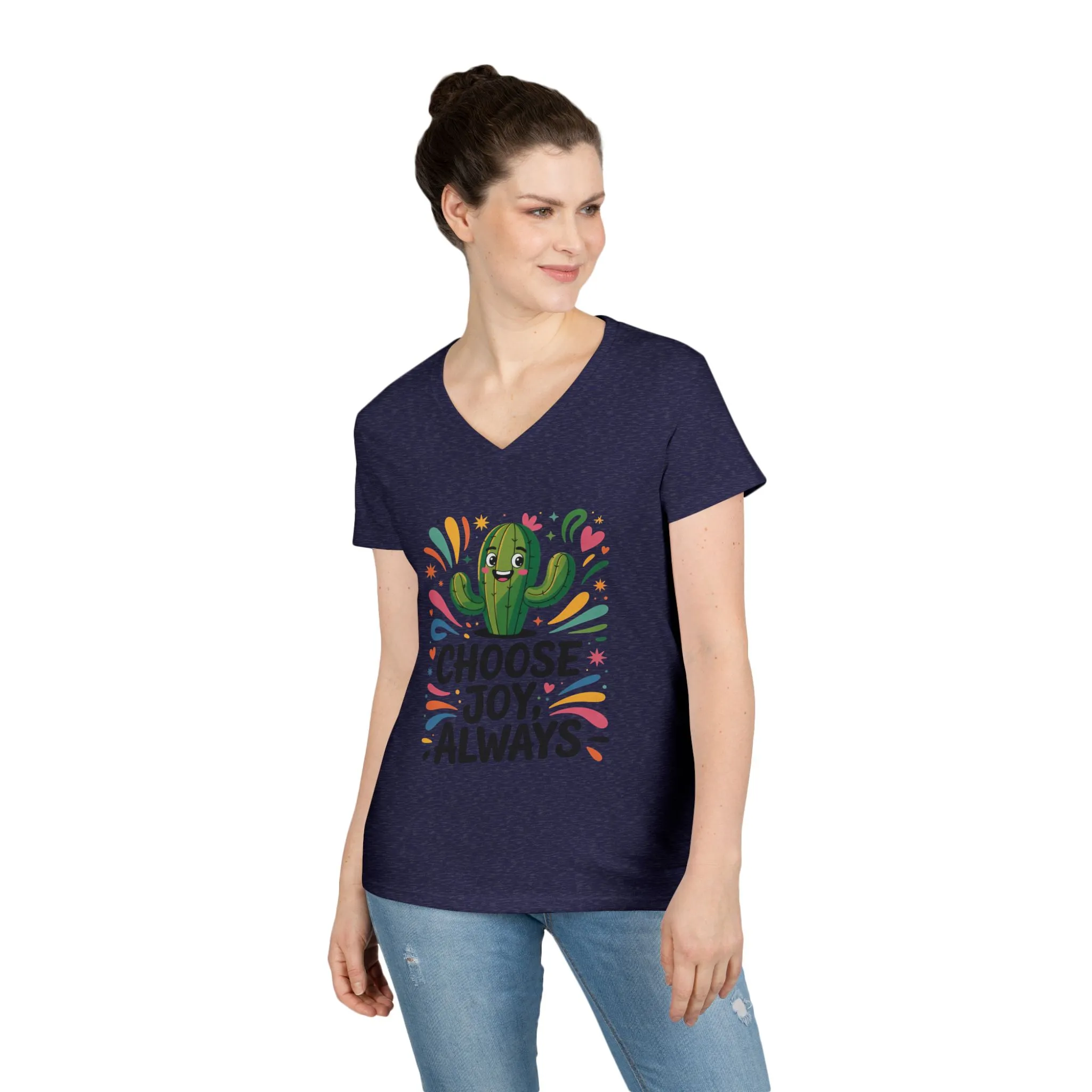 Choose Joy Cactus Ladies' V-Neck T-Shirt, Positive Vibe Shirt, Gift for Her, Summer Casual Tee, Inspirational Wear, Cute Graphic Top - Image 11