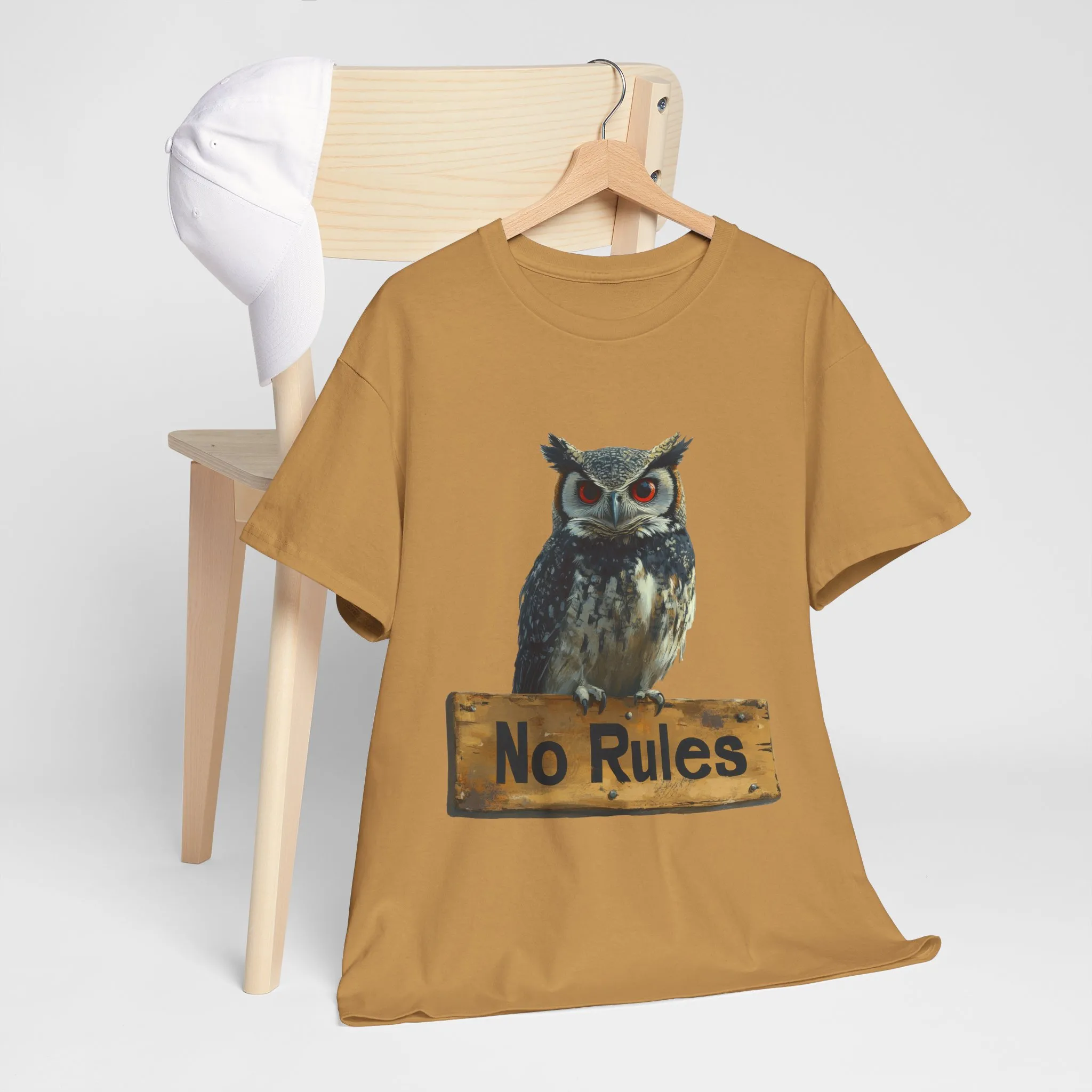 No Rules Owl Graphic T-Shirt, Unisex Heavy Cotton Tee, Funny Animal Shirt, Rebellious Bird Tee Gift for Him or Her - Image 13