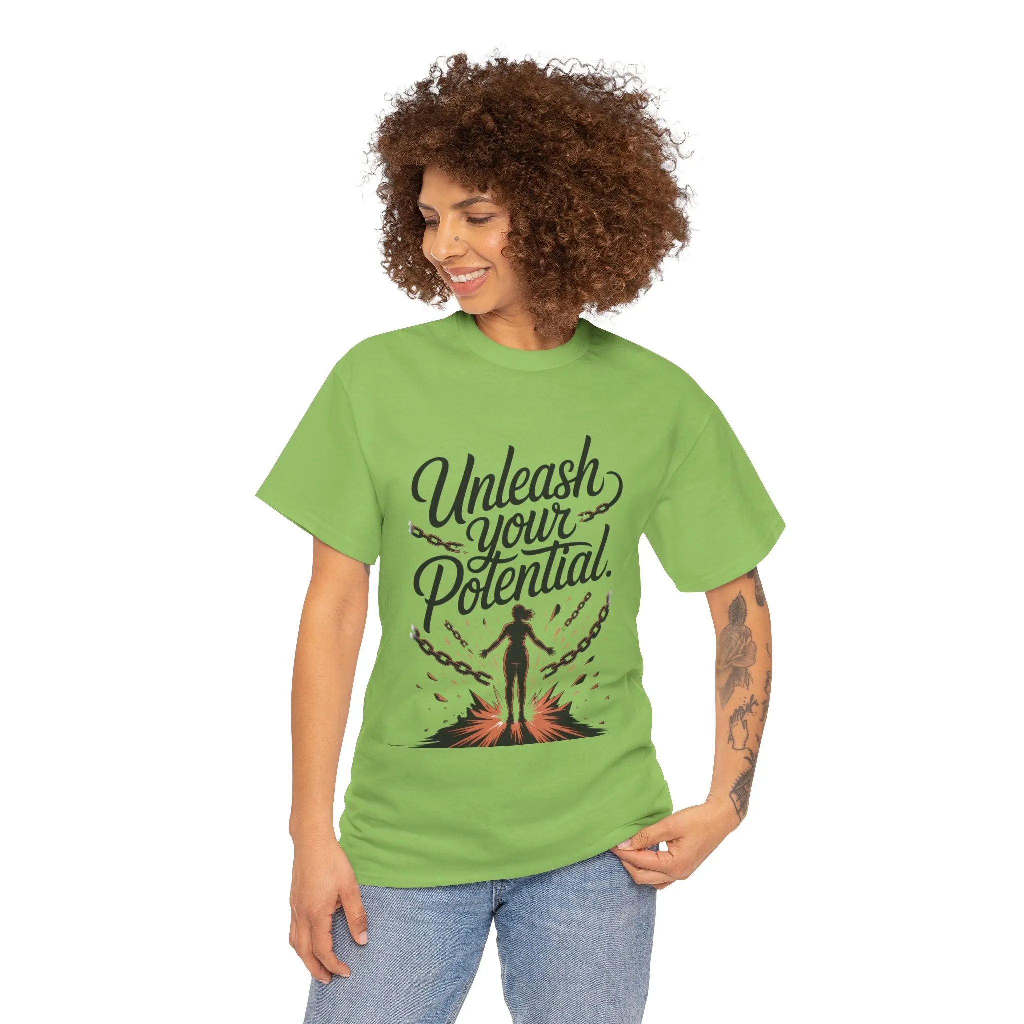 Unleash Your Potential Women's Tee, Motivational T-Shirt, Inspirational Cotton Tee, Gift for Gym Lovers, Positive Energy Top - Image 2