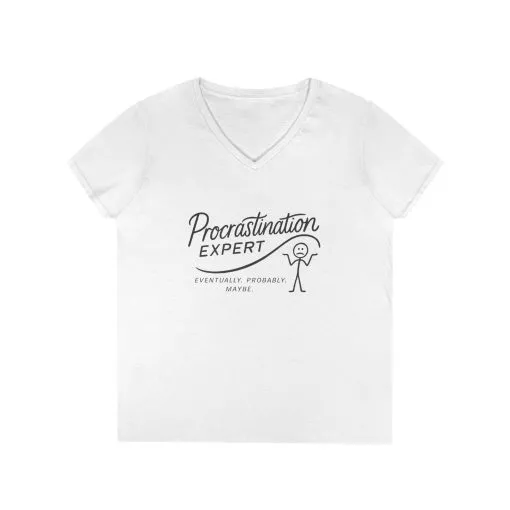 Procrastination Expert V-Neck T-Shirt, Funny Gift for Students, Lazy Days, Work from Home, Relaxing Apparel, Humor Shirt - Image 2