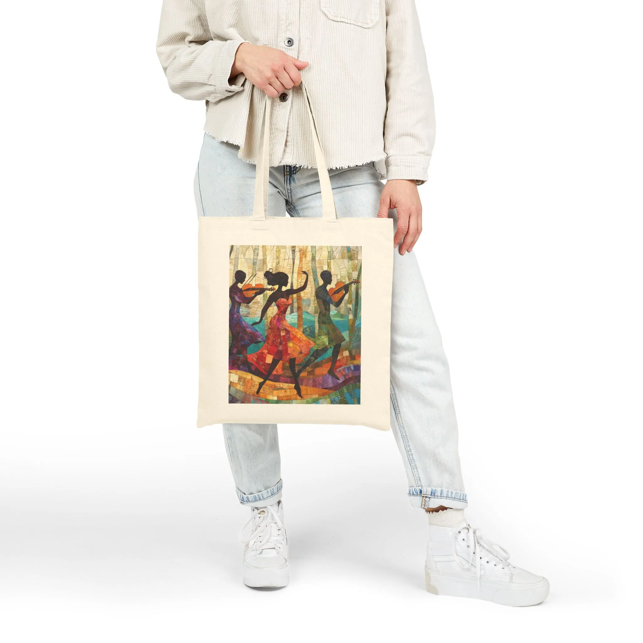 Dancing Silhouettes Cotton Tote Bag, Art Lover Gift, Beach Bag, Eco-Friendly Shopping Tote, Bohemian Style, Festival Essentials - Image 9