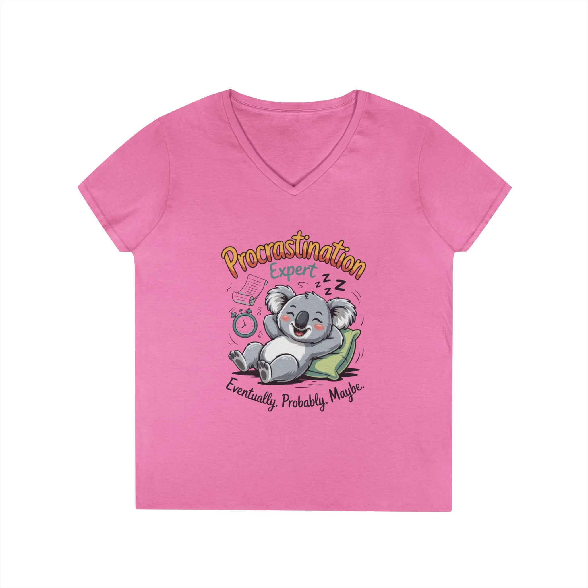 Procrastination Expert Ladies' V-Neck T-Shirt, Fun Tee for Lazy Days, Gift for Students, Casual Wear, Motivational Shirt, Cute Koala Design - Image 21