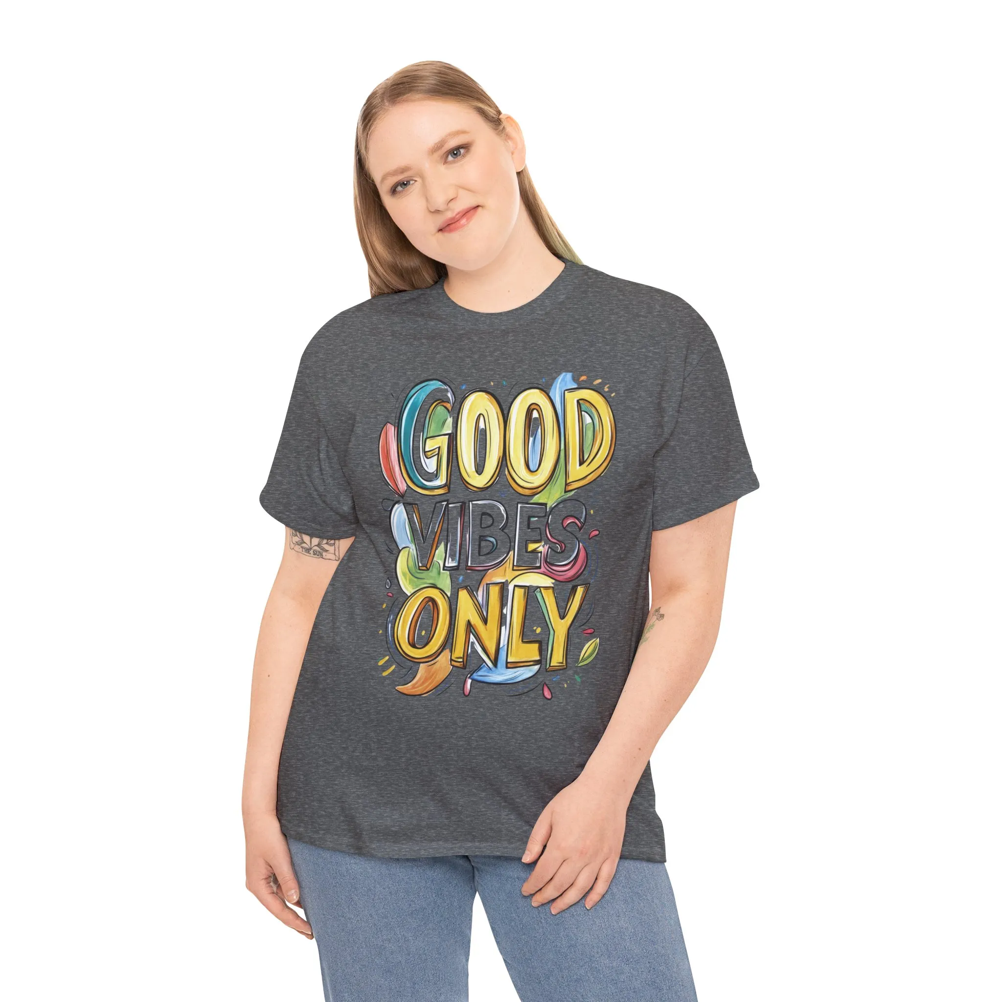 Good Vibes Only Women's Heavy Cotton Tee, Positive Energy Shirt, Graphic T-Shirt, Women's Casual Wear, Gift for Friends, Summer Outfit - Image 10