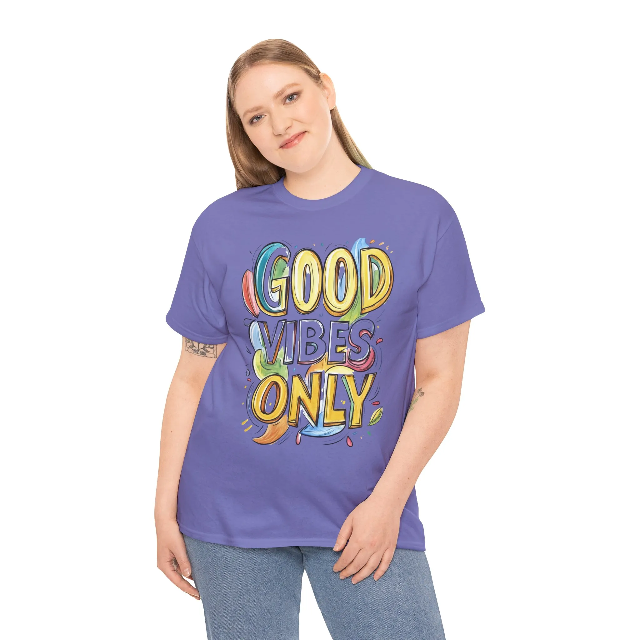 Good Vibes Only Women's Heavy Cotton Tee, Positive Energy Shirt, Graphic T-Shirt, Women's Casual Wear, Gift for Friends, Summer Outfit - Image 3