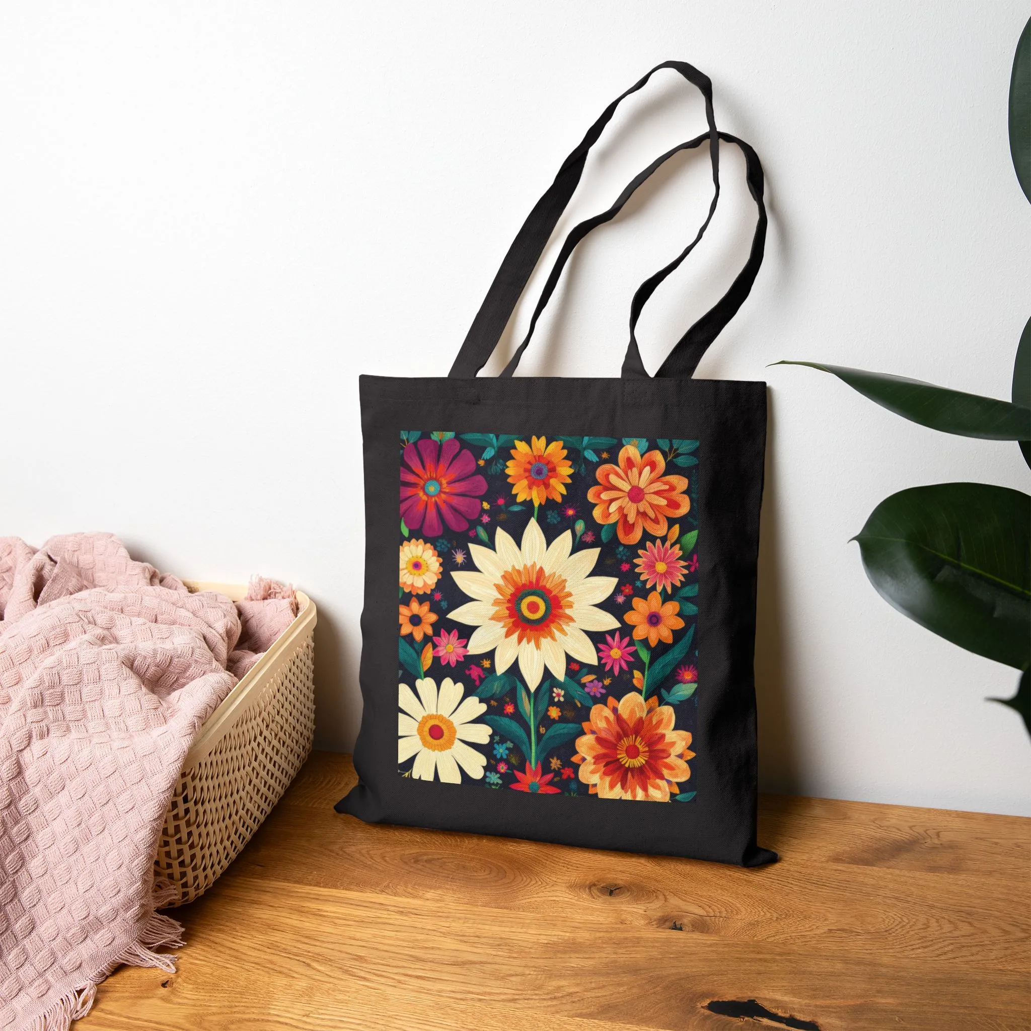 Floral Cotton Canvas Tote Bag, Eco-Friendly Shopping Bag, Reusable Grocery Tote, Boho Chic Gift, Market Bag with Flower Design - Image 5