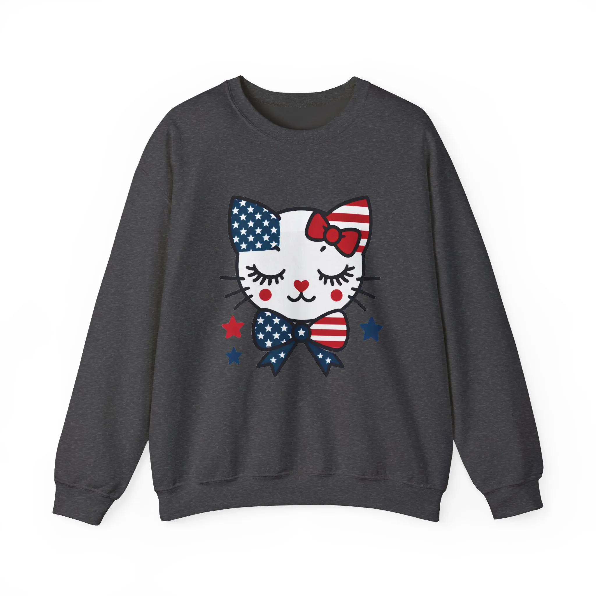 Cute Cat American Flag Sweatshirt, Women's Crewneck, Perfect for 4th of July, Women's Casual Wear, Cat Lovers Gifts - Image 13