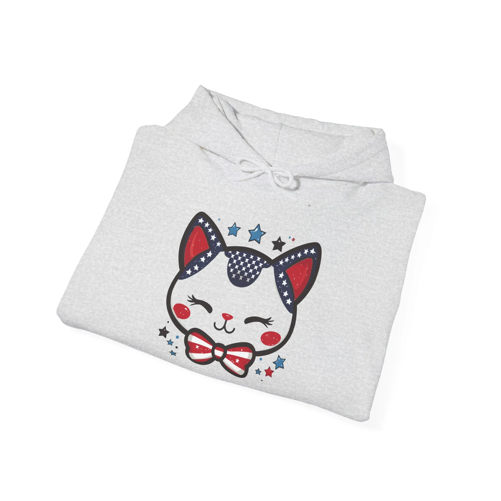 Cute Patriotic Cat -Themed Women's Hoodie, for Cat Lovers, Cute Gift for Pet Owners, Cozy Sweatshirt for All Seasons, Fourth of July Hoodie - Image 10