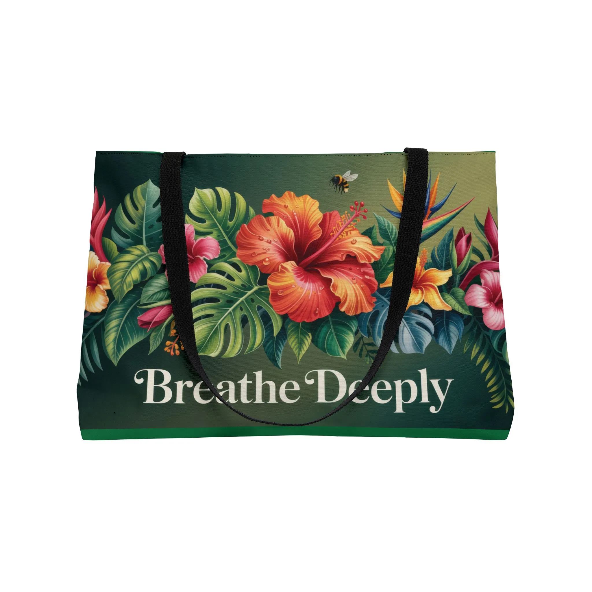 Tropical Floral Weekender Tote Bag - Breathe Deeply, Beach Bag, Travel Tote, Summer Accessory, Weekend Getaway, Gift for Travelers - Image 4