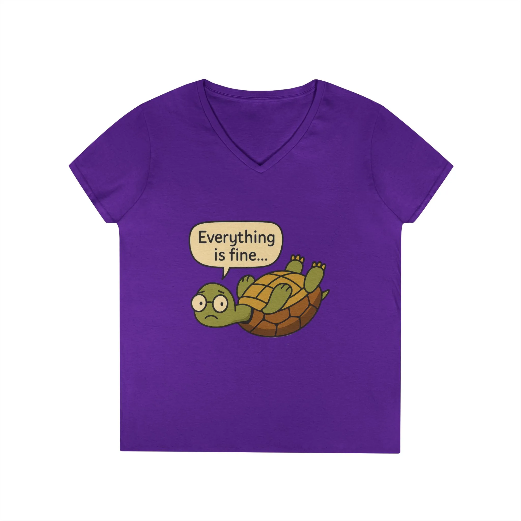 Cute & Comfy Turtle V-Neck T-Shirt - "Everything is fine..." design, Gift for Animal Lovers, Casual Wear, Fun Quotes, Positive message tee - Image 16
