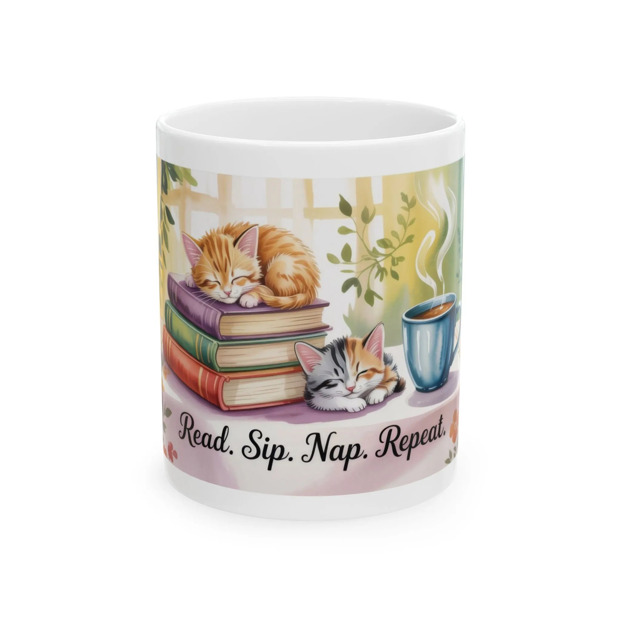 Cozy Cat Lover Mug, Ceramic Coffee Cup for Readers, Gift for Cat Lovers, Relaxing Tea Mug, Perfect for Home & Office, Book Lover Coffee Cup