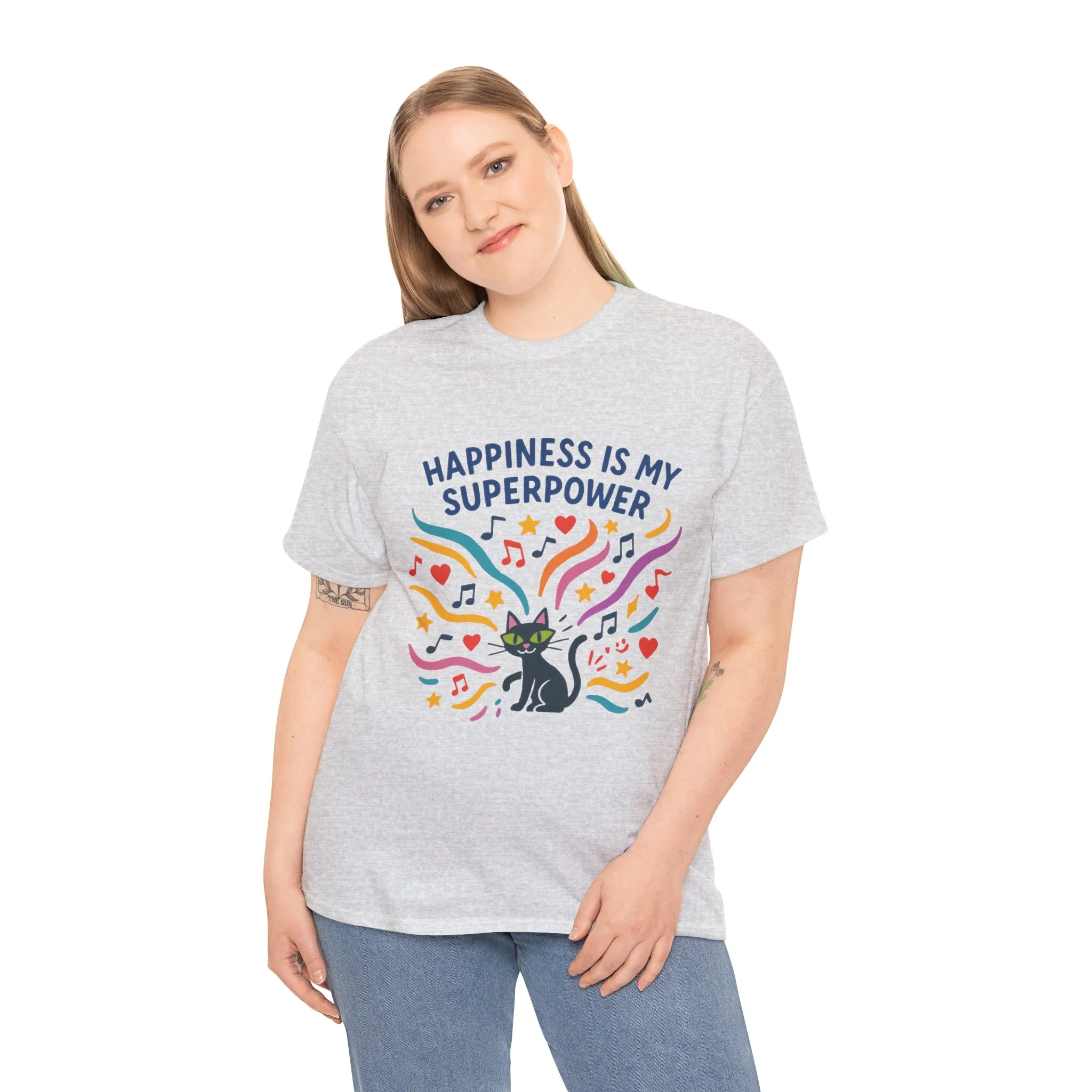 Happiness is My Superpower Tee - Fun Unisex Cotton T-Shirt, Gift for Cat Lovers, Cute Pet Apparel, Everyday Wear, Positive Vibes - Image 4