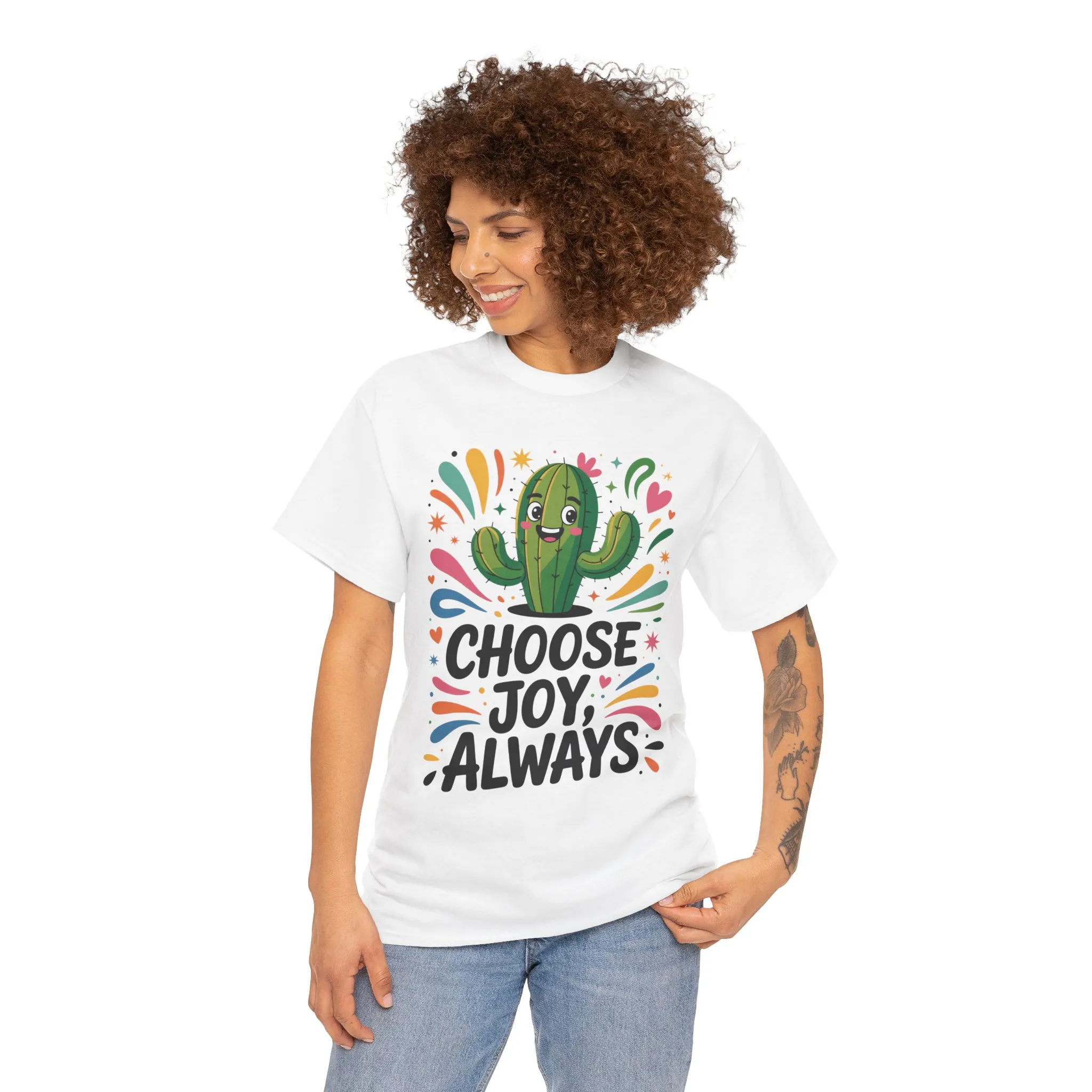 Choose Joy Always Cactus Women's Tee, Women's Casual T-Shirt, Happy Vibes Apparel, Positive Quote Shirt, Joyful Statement Tee - Image 4