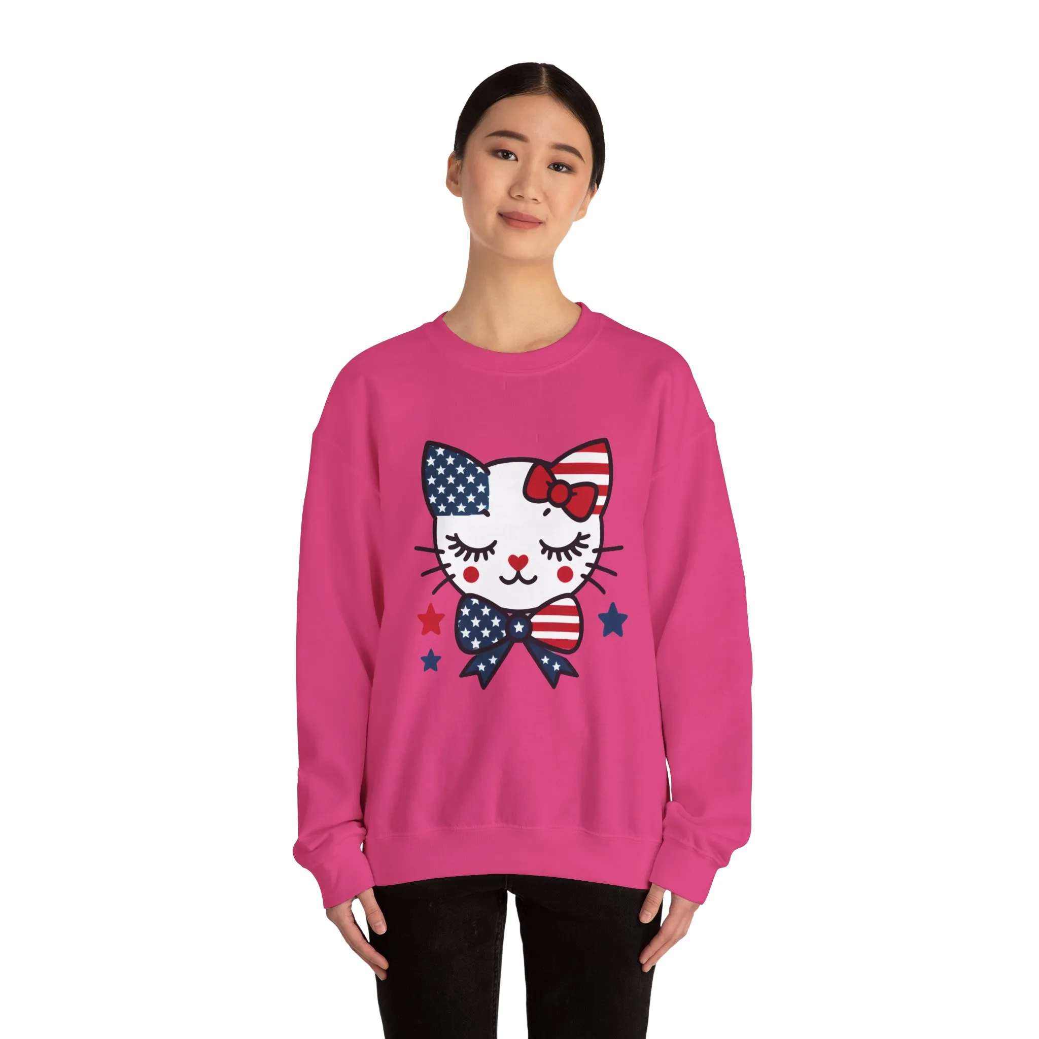 Cute Cat American Flag Sweatshirt, Women's Crewneck, Perfect for 4th of July, Women's Casual Wear, Cat Lovers Gifts - Image 35