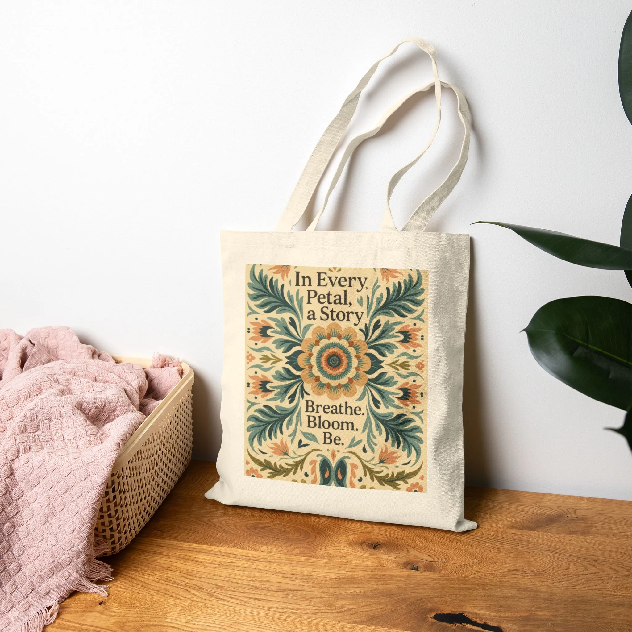 Inspirational Cotton Canvas Tote Bag, Eco-Friendly, Grocery Bag, Gift, Art Tote, Floral Design - Image 5