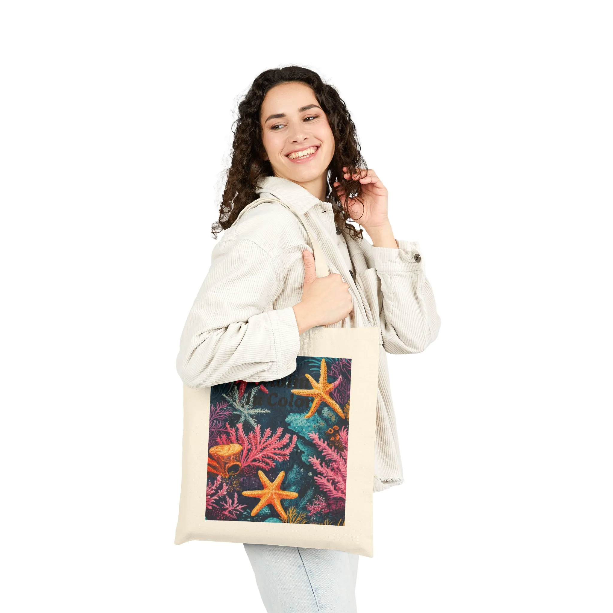 Ocean-Inspired Cotton Canvas Tote Bag, Artistic Starfish Design, Eco-Friendly Carryall, Beach Day Essential, Summer Gift, Boho Style - Image 2