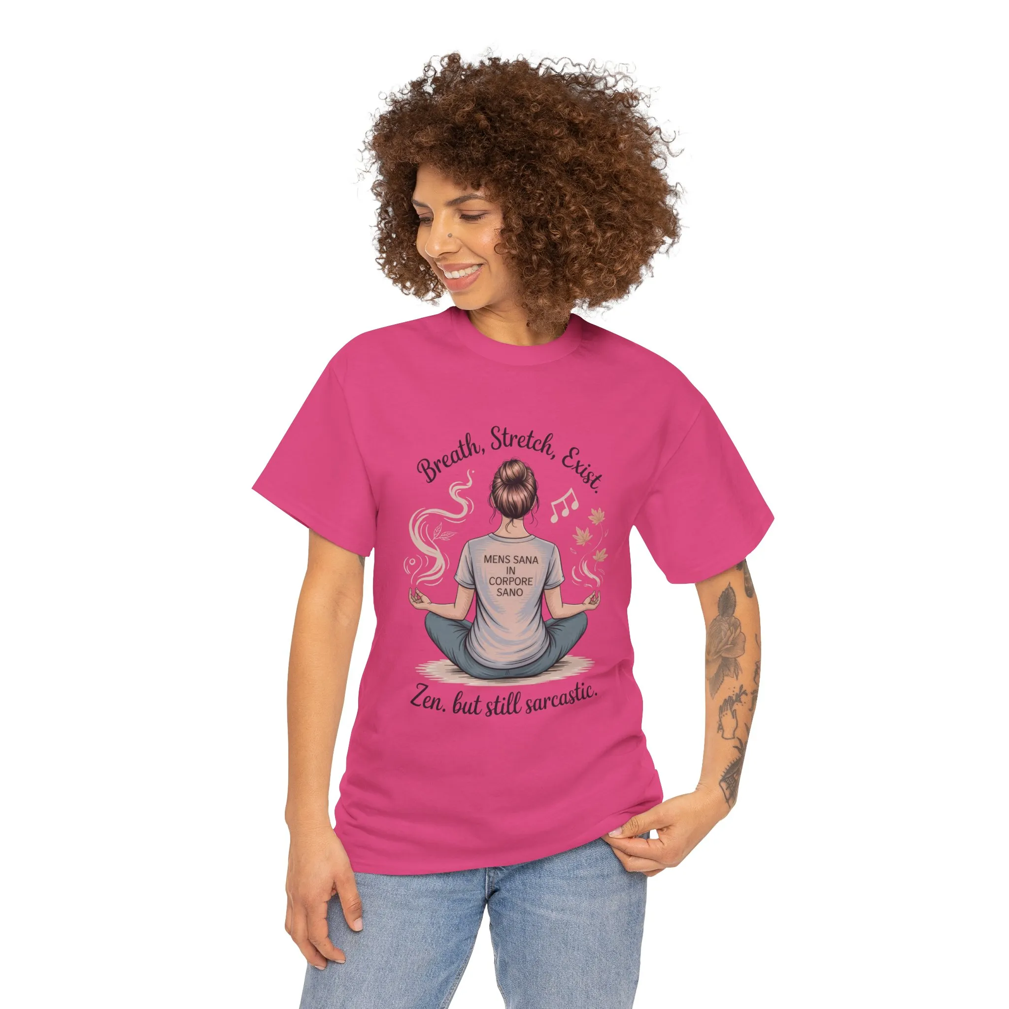 Zen Sarcasm Women s Heavy Cotton Tee, Breath Stretch Exist Shirt, Gift for Yoga Lovers, Relaxation Tee, Funny Meditation Top, Relaxation Tee - Image 26