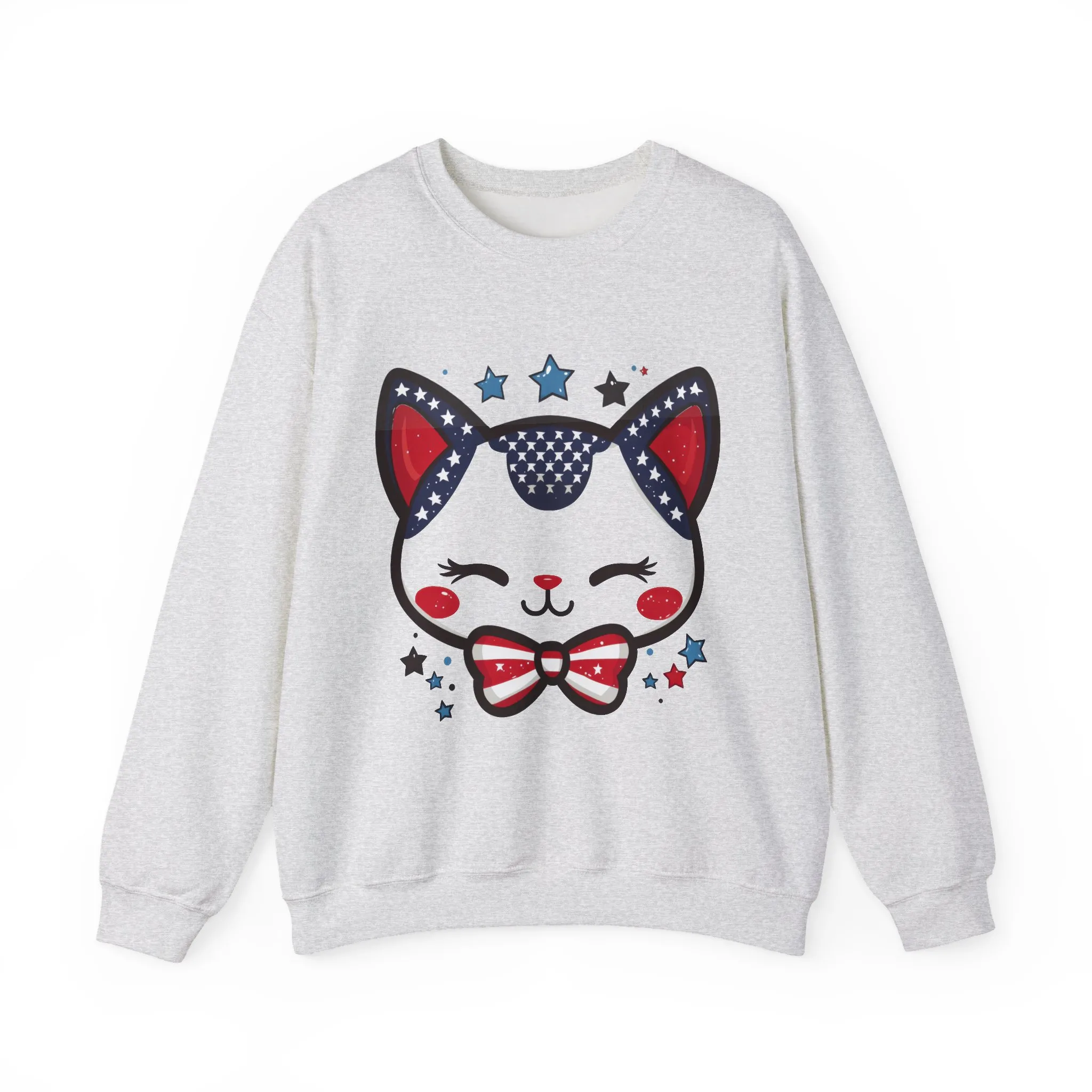 Cute Patriotic Cat Graphic Sweatshirt, Cozy Womens Crewneck, Cat Lover Gift, Fourth of July, Perfect for Holidays and Celebrations - Image 2