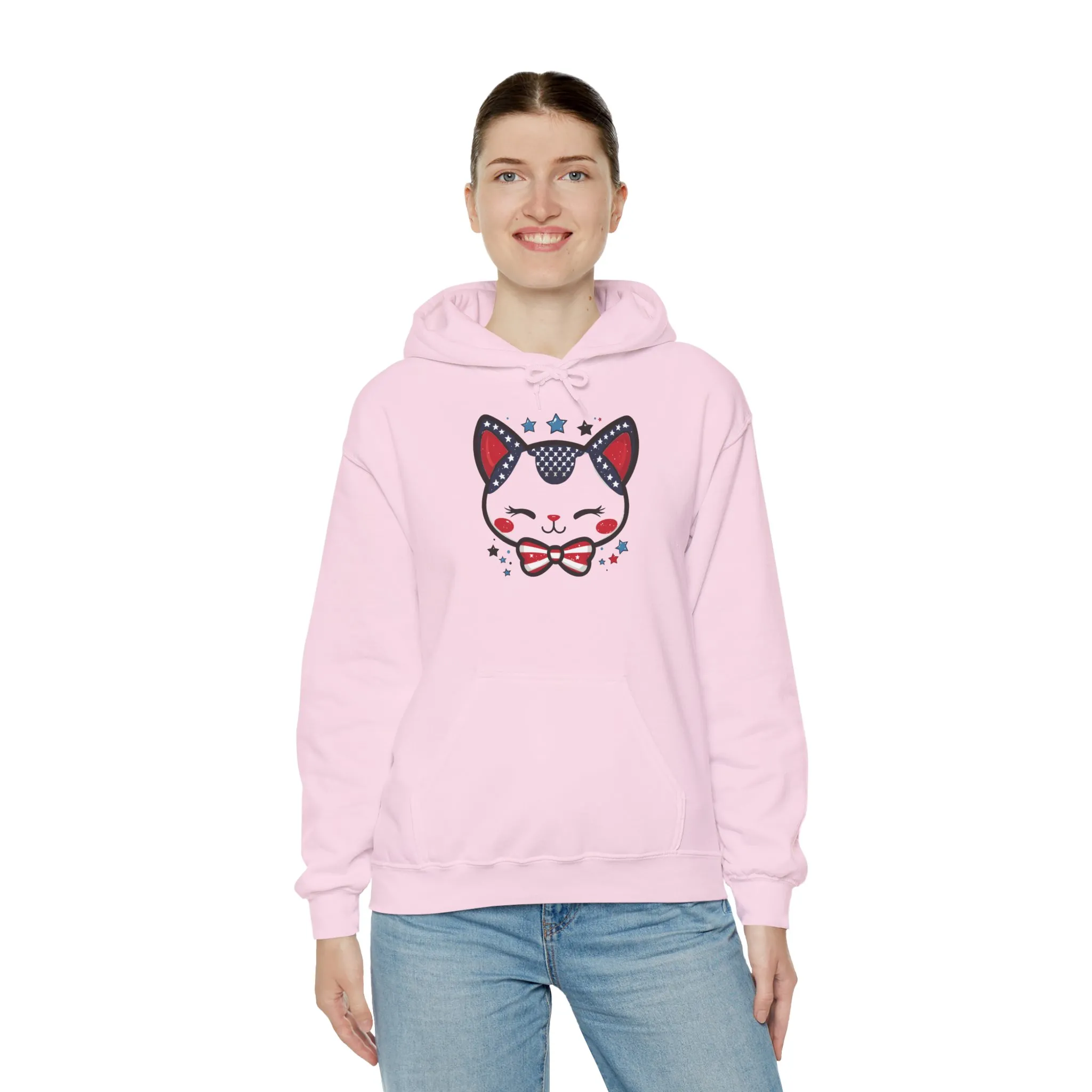 Cute Patriotic Cat -Themed Women's Hoodie, for Cat Lovers, Cute Gift for Pet Owners, Cozy Sweatshirt for All Seasons, Fourth of July Hoodie - Image 32